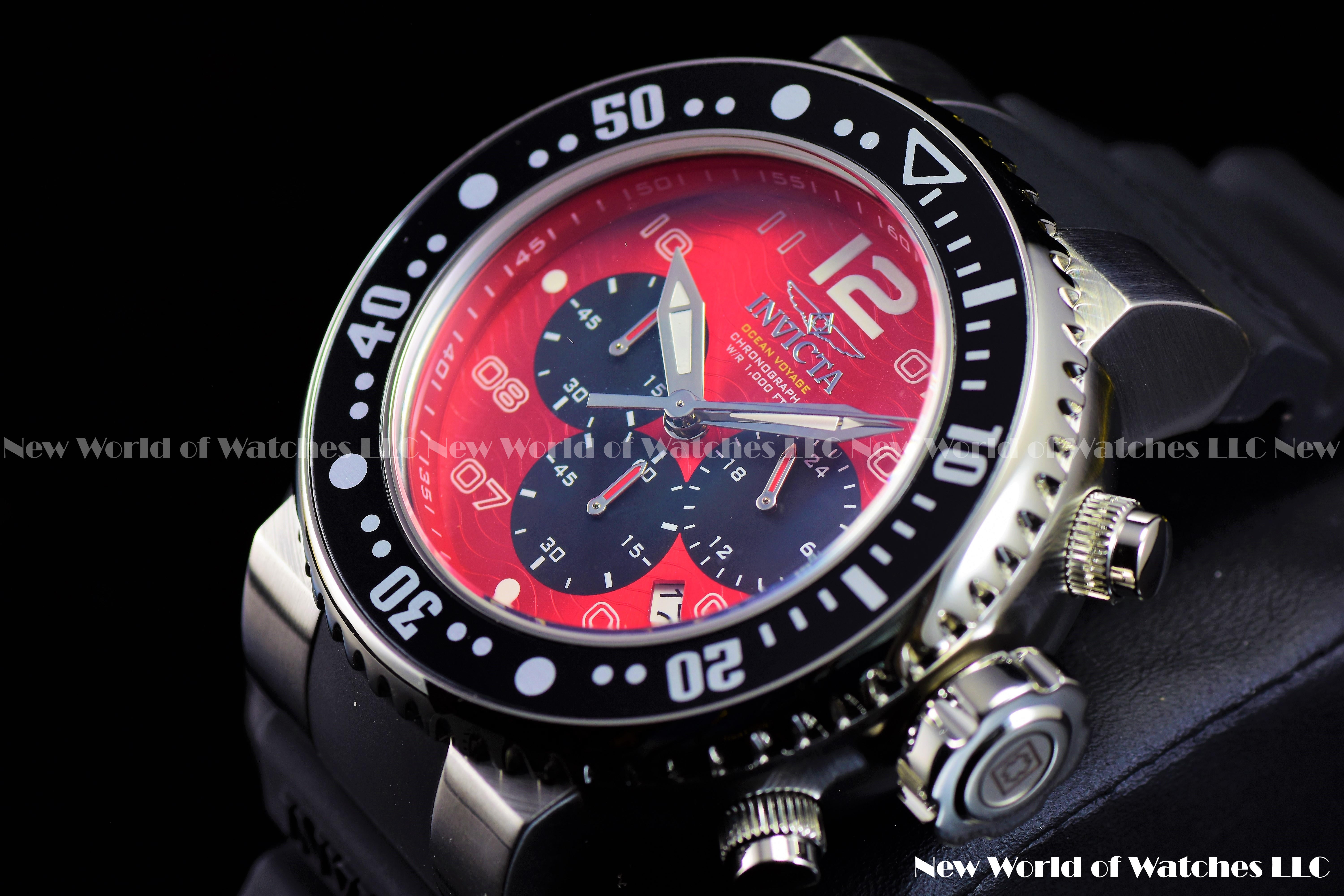 Invicta Men Pro Diver 52mm Red Black Quartz Japan Silicone Watch