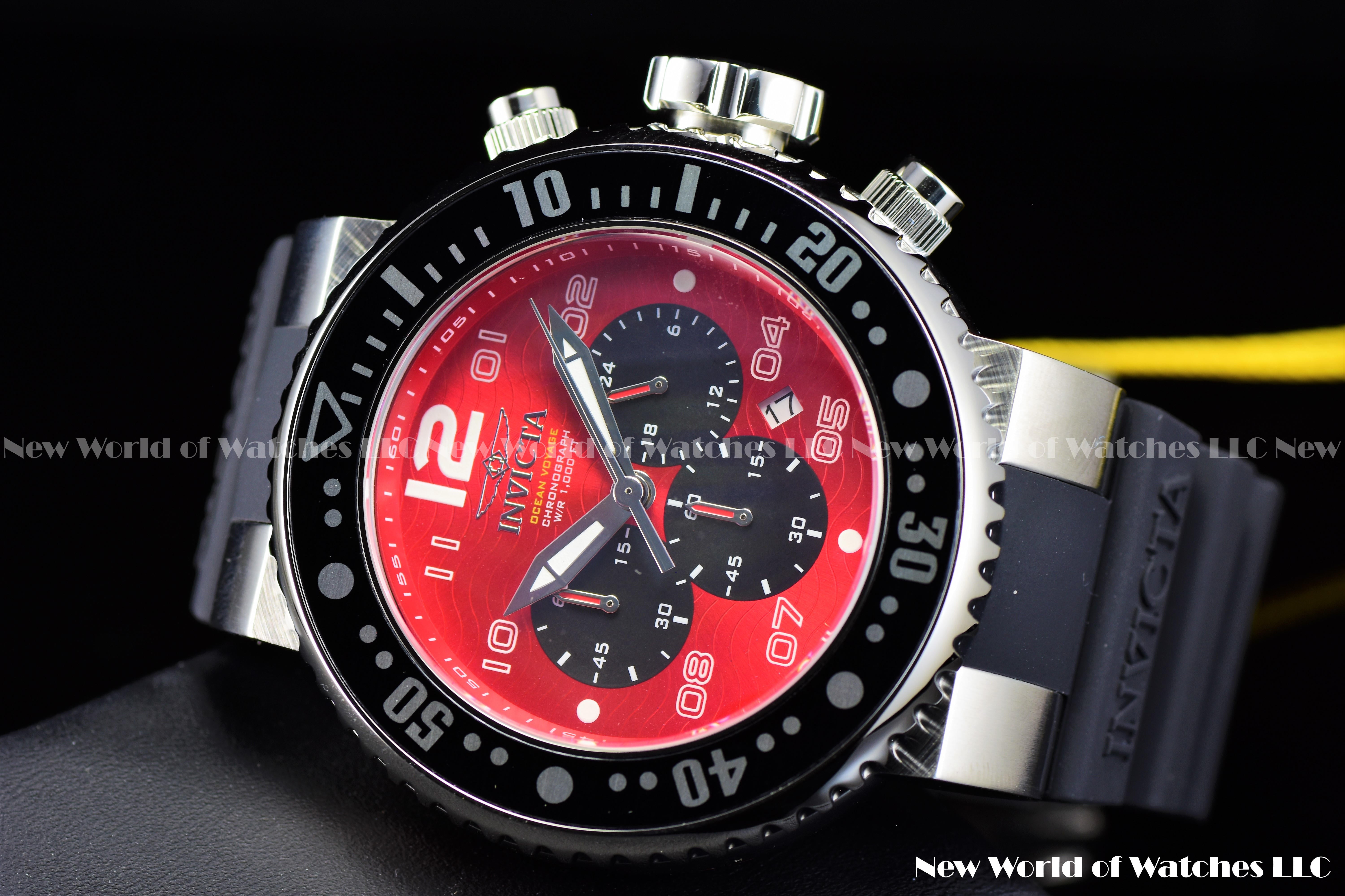 Invicta Men Pro Diver 52mm Red Black Quartz Japan Silicone Watch
