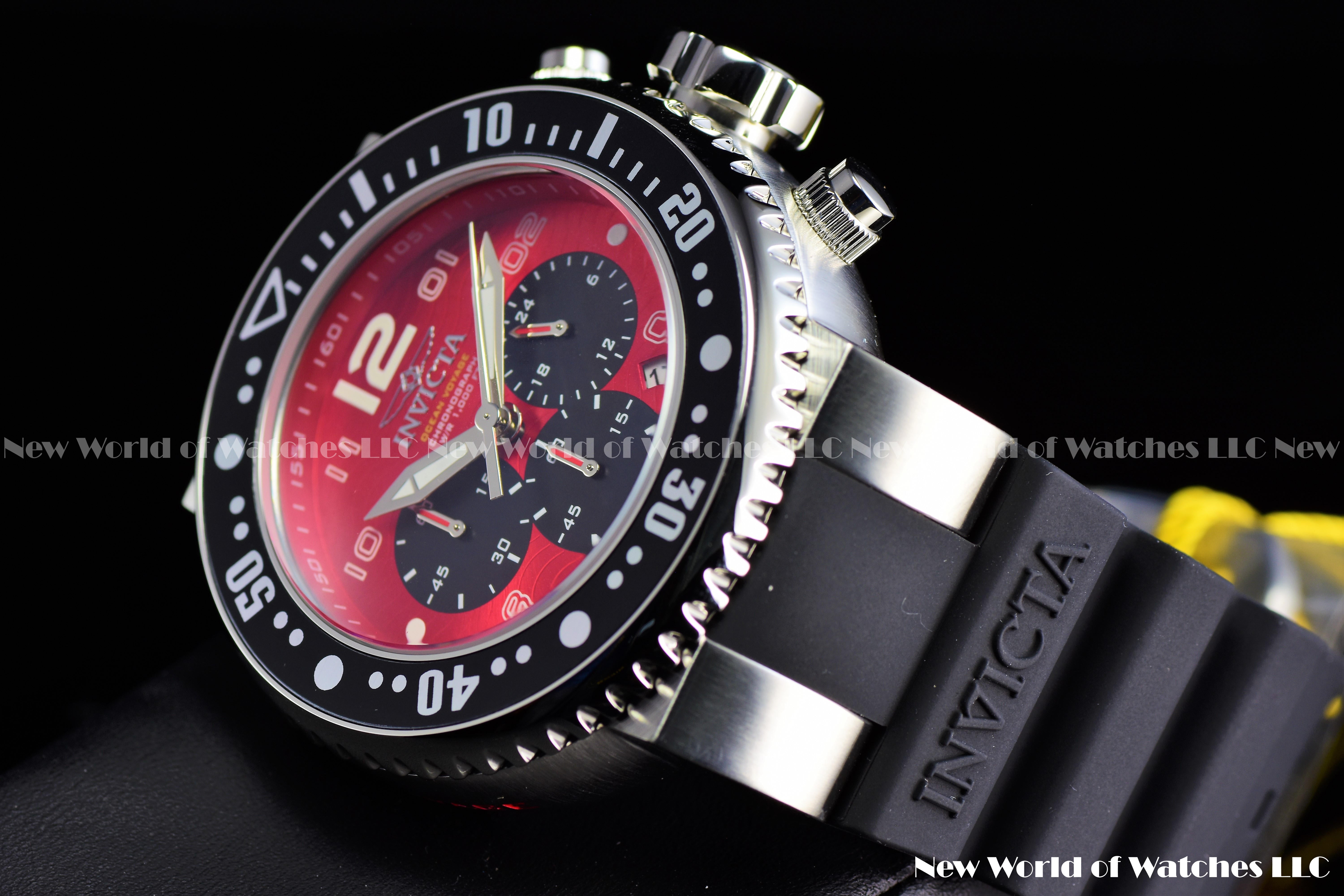 Invicta Men Pro Diver 52mm Red Black Quartz Japan Silicone Watch