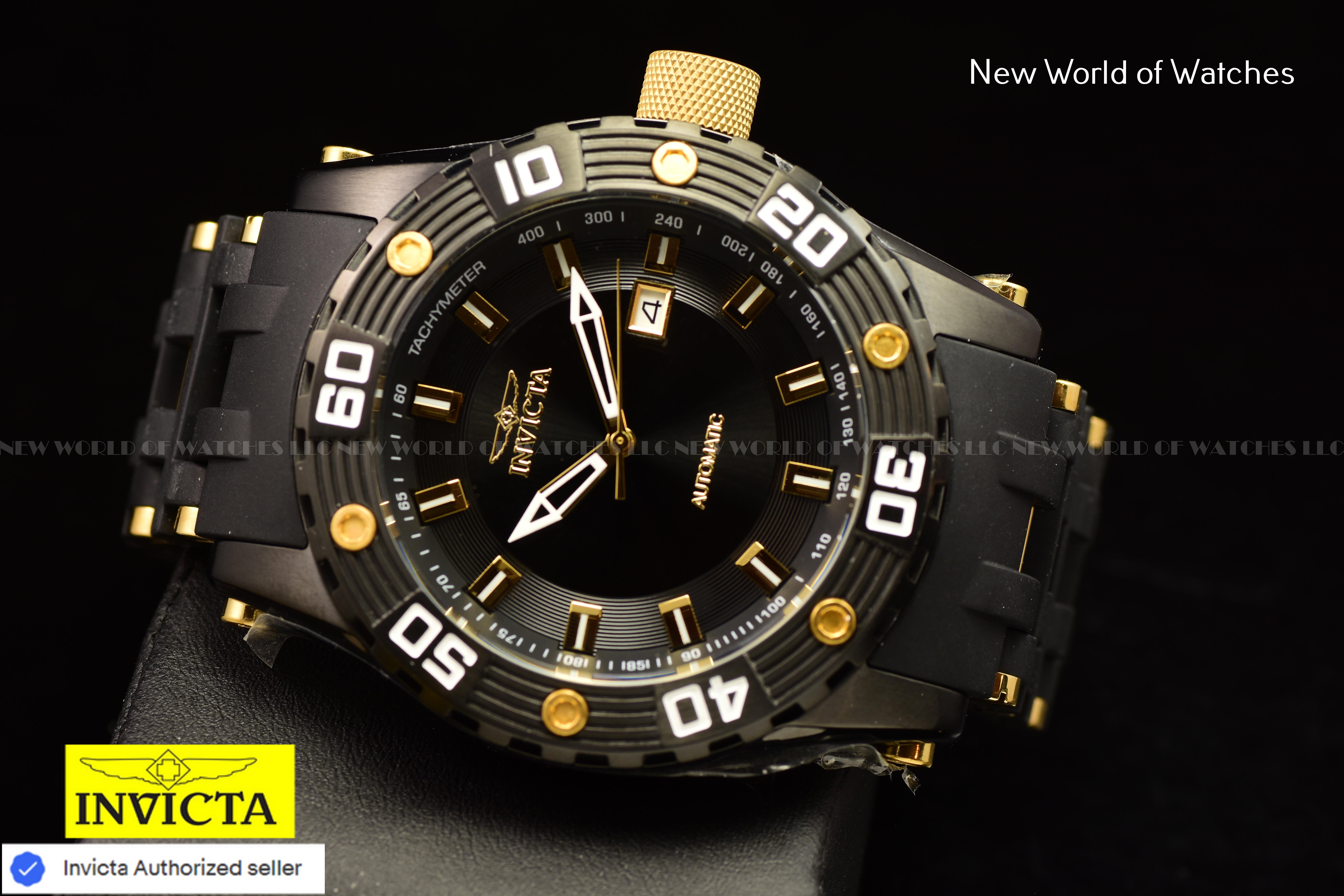 Invicta Men's SEA SPIDER  ION-PLATED Black and GOLD Dial 50mm AUTOMATIC Watch