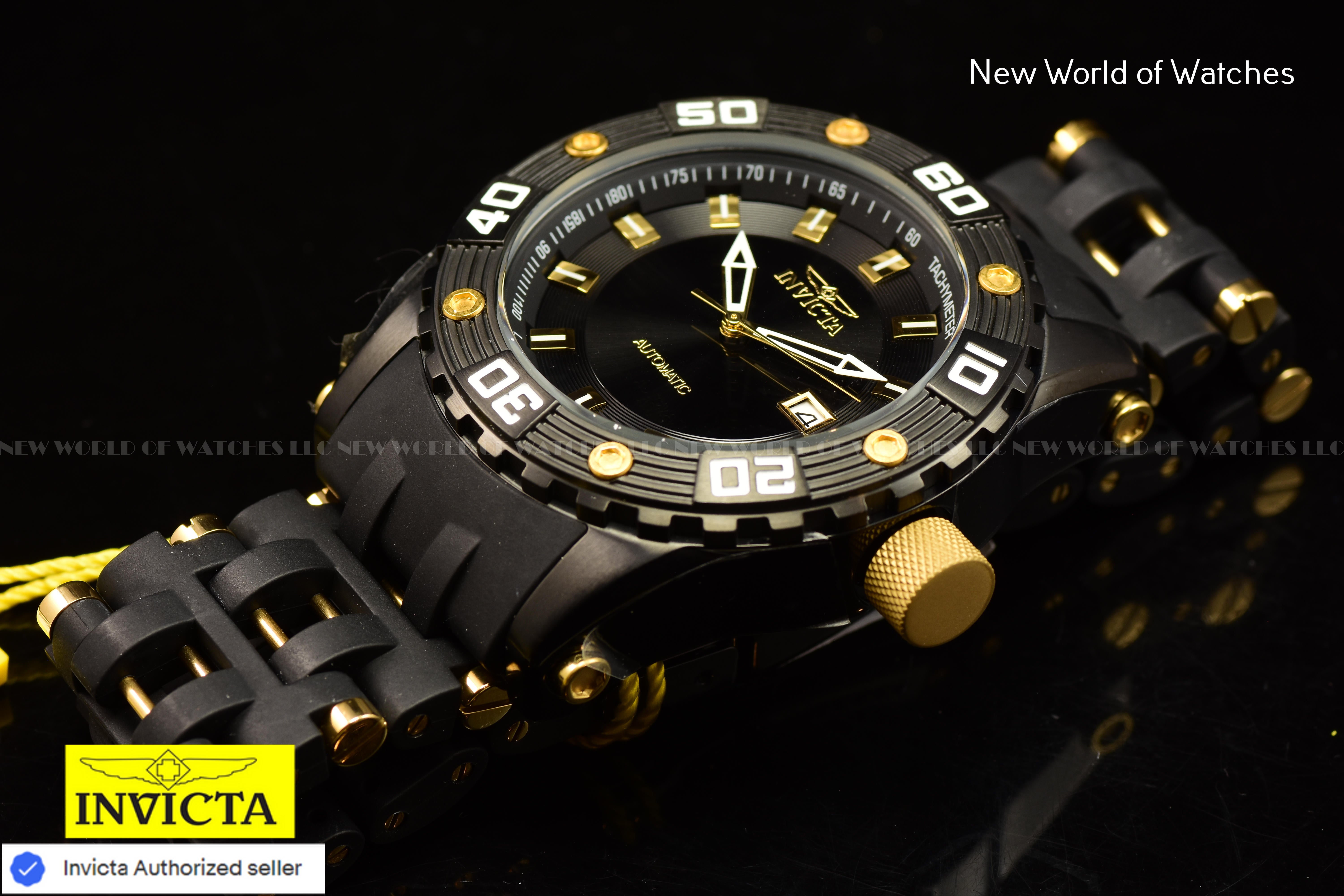 Invicta Men's SEA SPIDER  ION-PLATED Black and GOLD Dial 50mm AUTOMATIC Watch