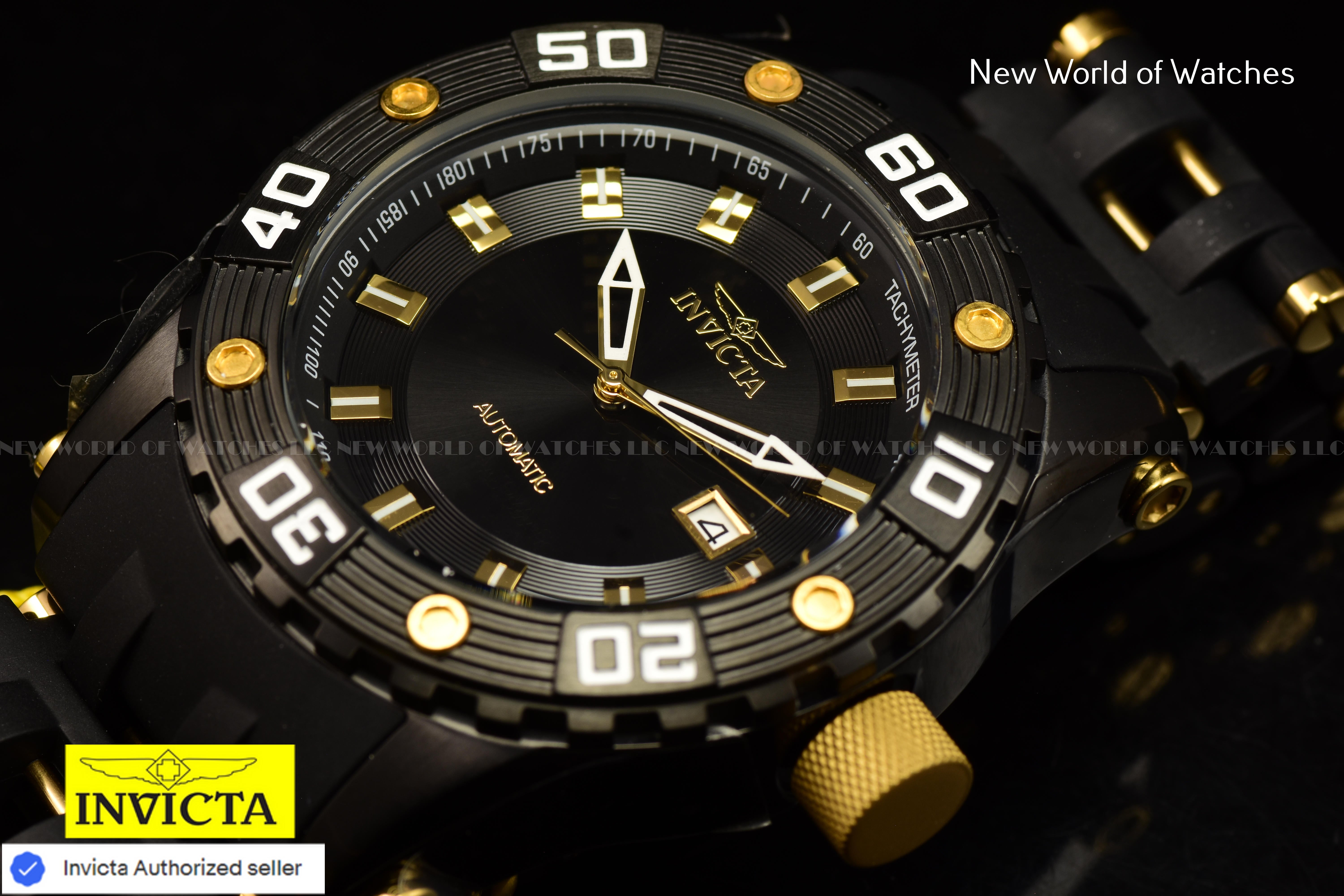 Invicta Men's SEA SPIDER  ION-PLATED Black and GOLD Dial 50mm AUTOMATIC Watch