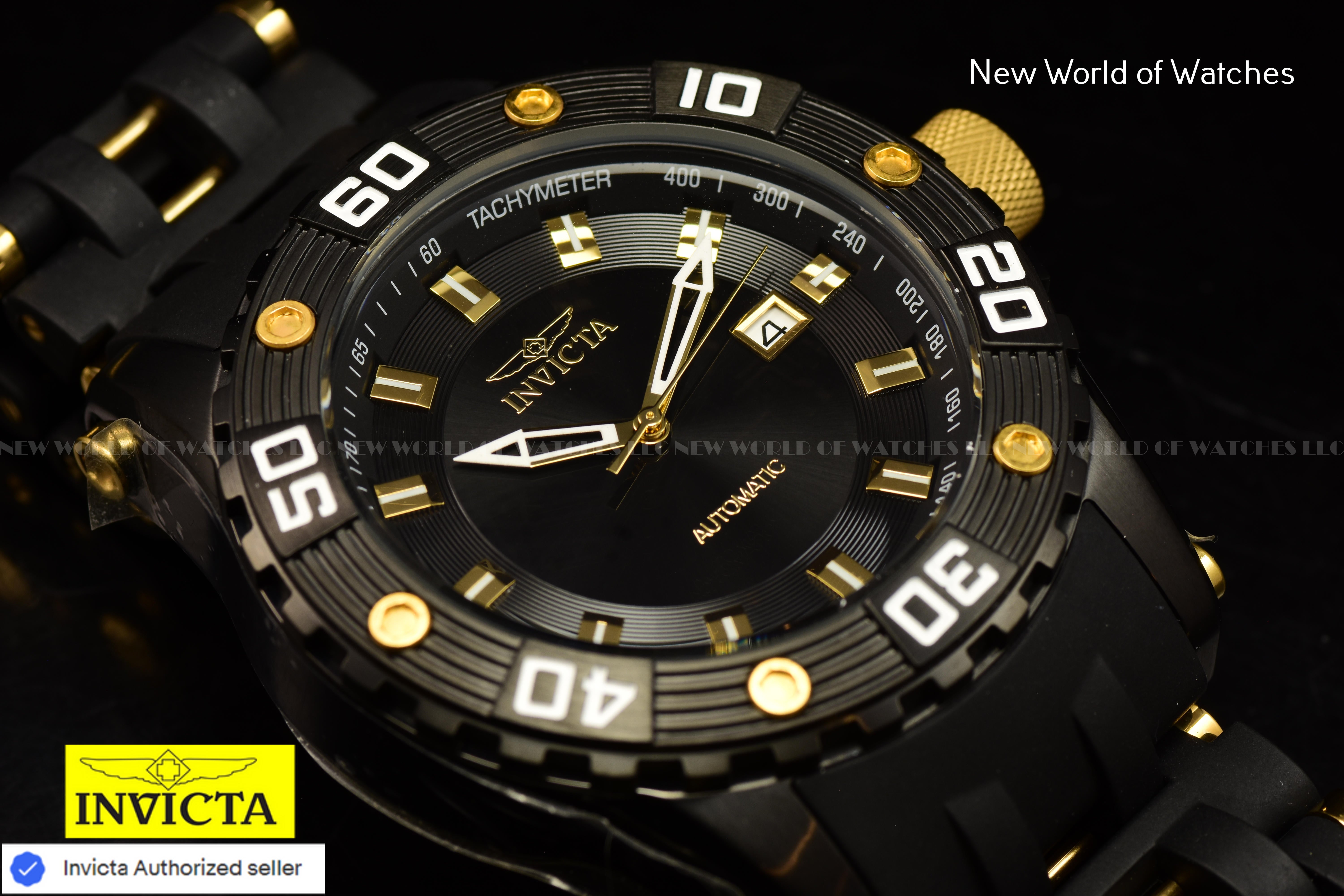 Invicta Men's SEA SPIDER  ION-PLATED Black and GOLD Dial 50mm AUTOMATIC Watch