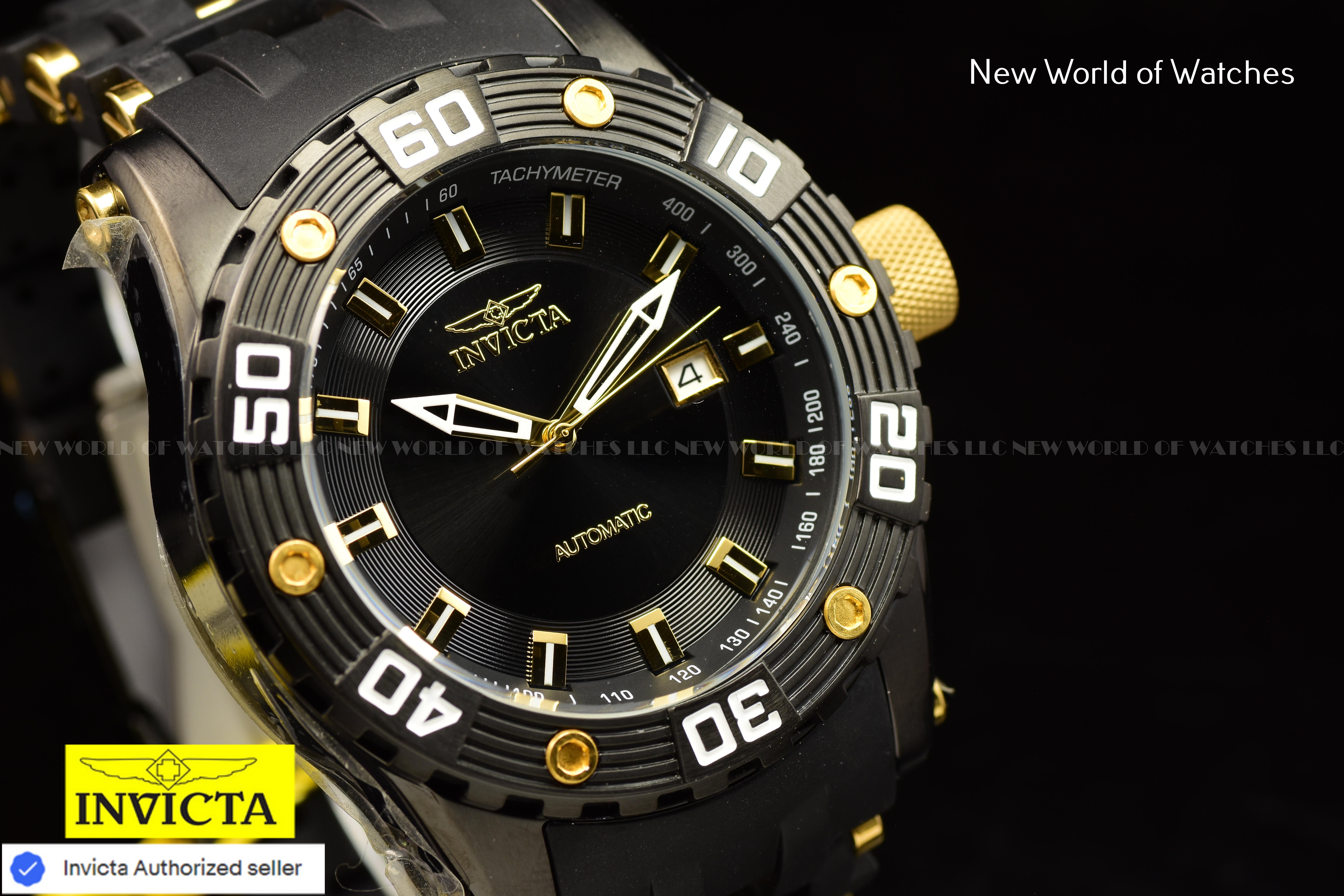 Invicta Men's SEA SPIDER  ION-PLATED Black and GOLD Dial 50mm AUTOMATIC Watch