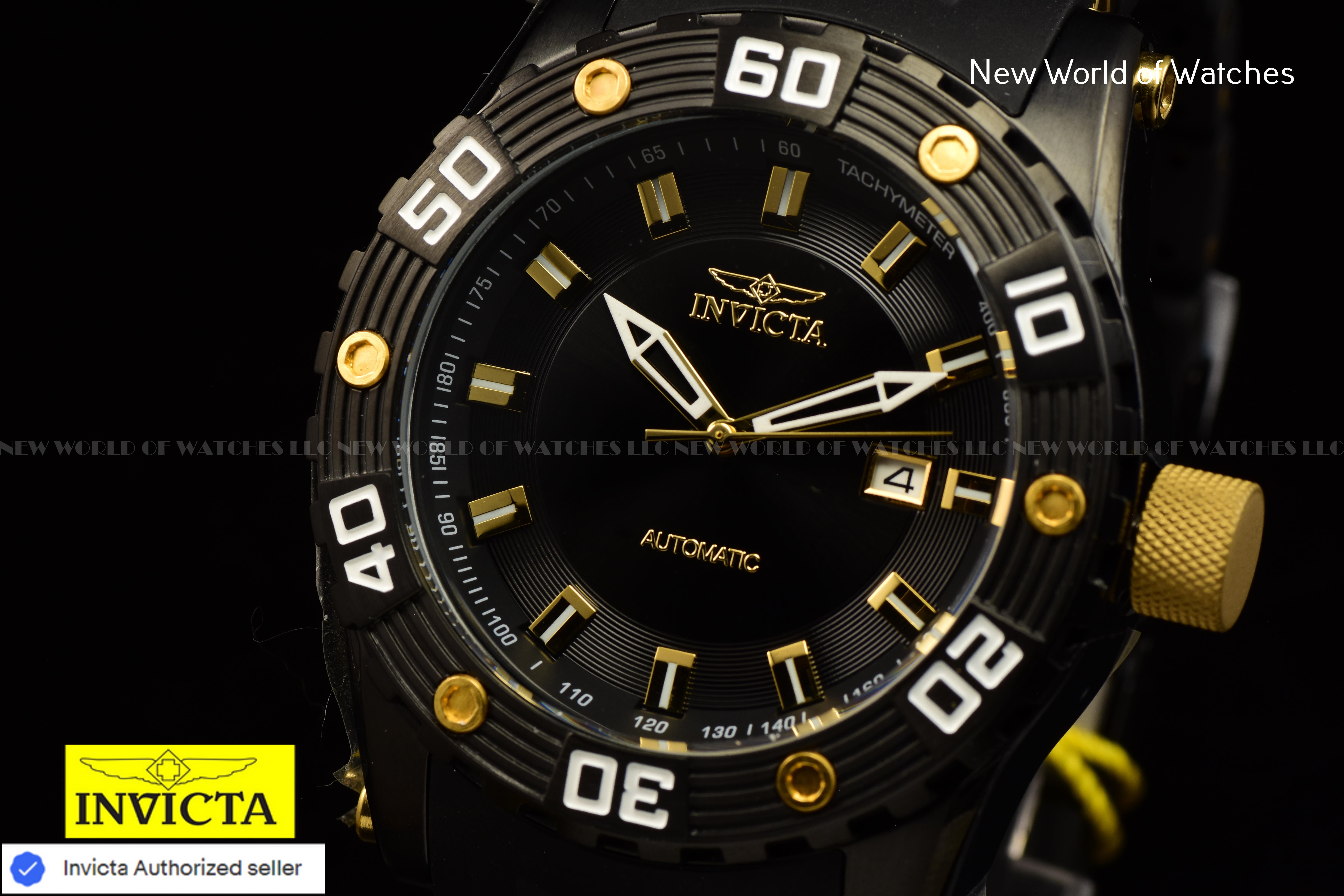 Invicta Men's SEA SPIDER  ION-PLATED Black and GOLD Dial 50mm AUTOMATIC Watch