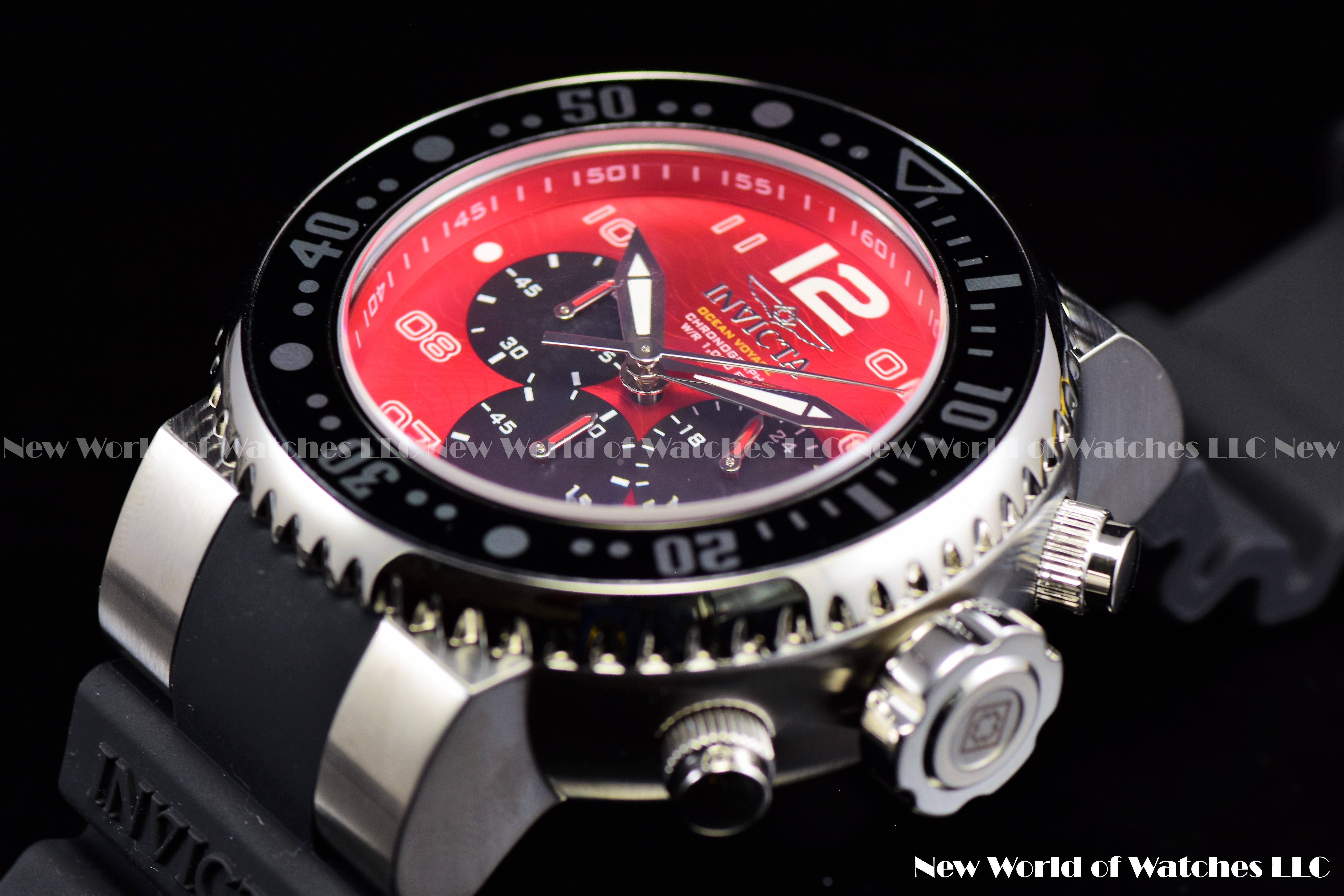 Invicta Men Pro Diver 52mm Red Black Quartz Japan Silicone Watch