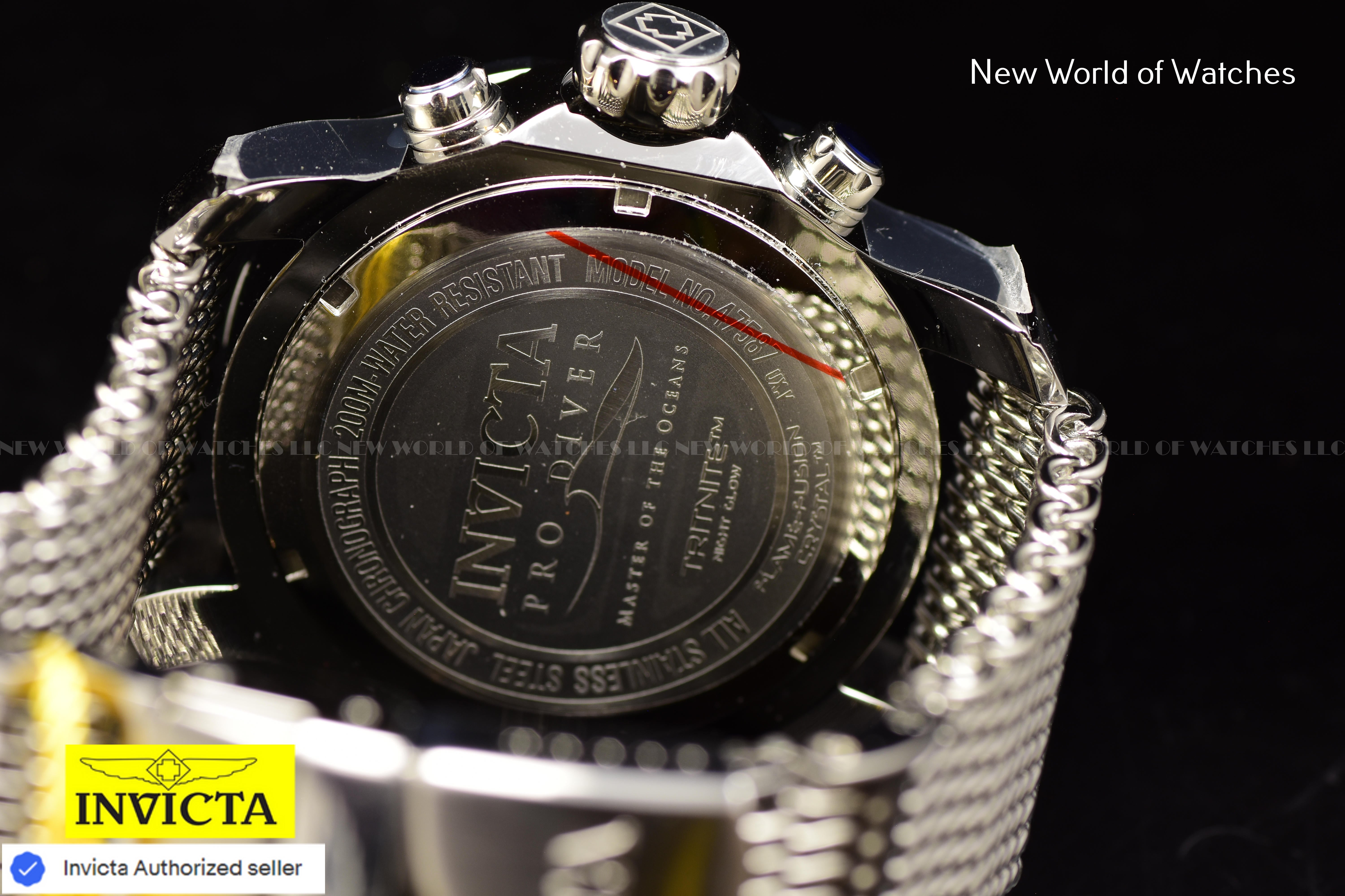 Invicta Men's Pro Diver 48mm Chronograph RED Dial SS Mesh Quartz Watch