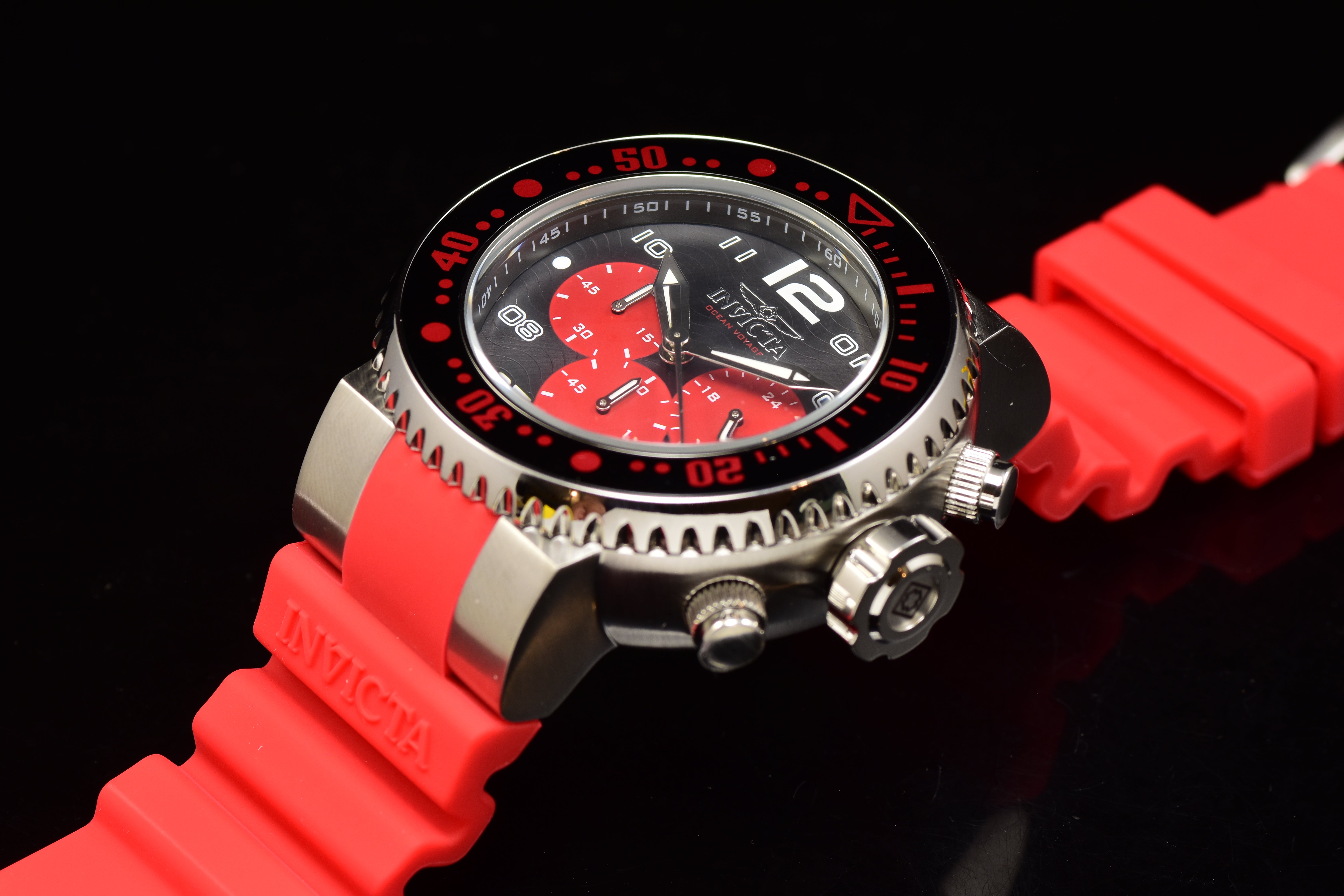 Invicta Men's Pro Diver OCEAN VOYAGE Chronograph 52mm RED/BLACK Dial Quartz Watc