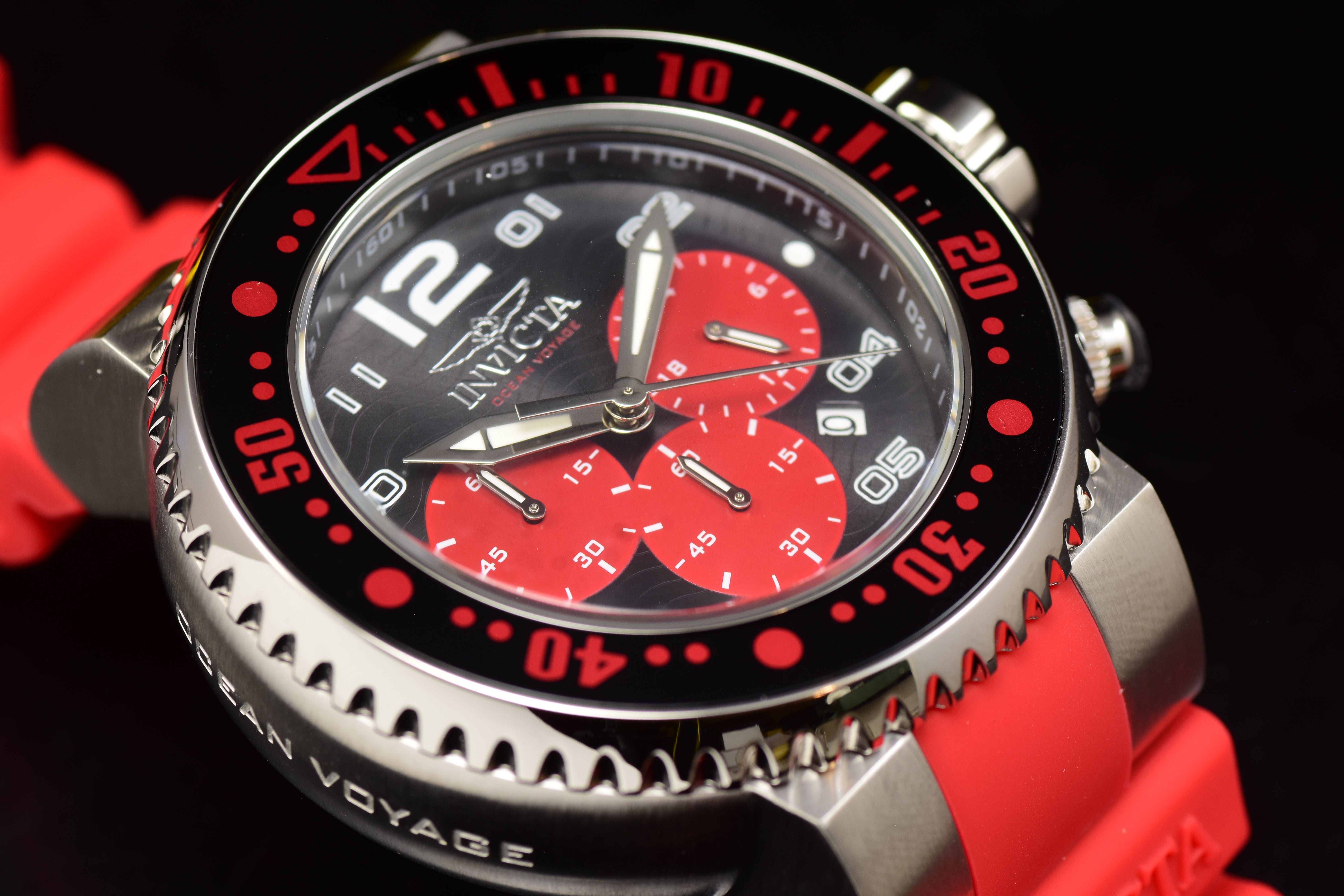 Invicta Men's Pro Diver OCEAN VOYAGE Chronograph 52mm RED/BLACK Dial Quartz Watc