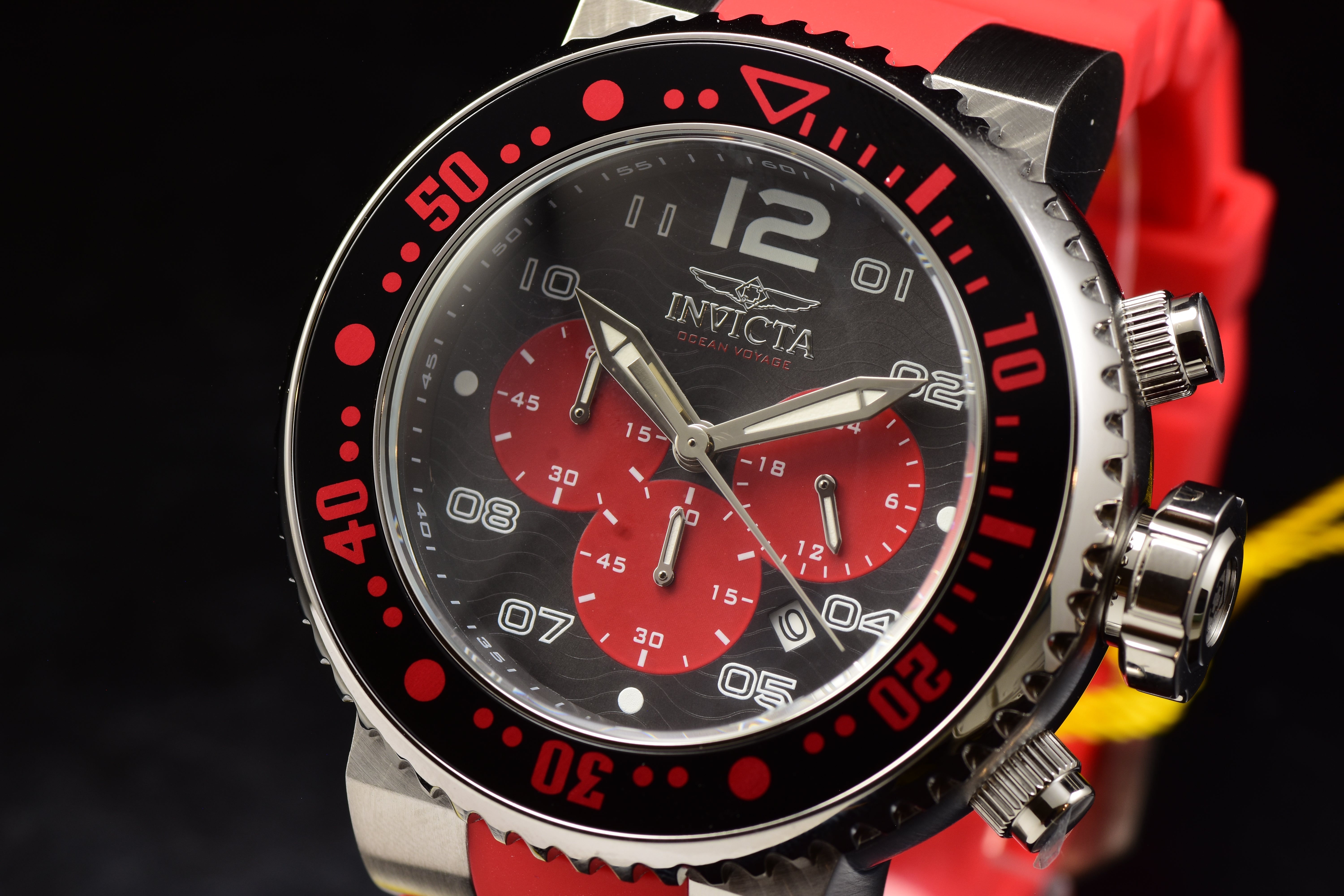 Invicta Men's Pro Diver OCEAN VOYAGE Chronograph 52mm RED/BLACK Dial Quartz Watc