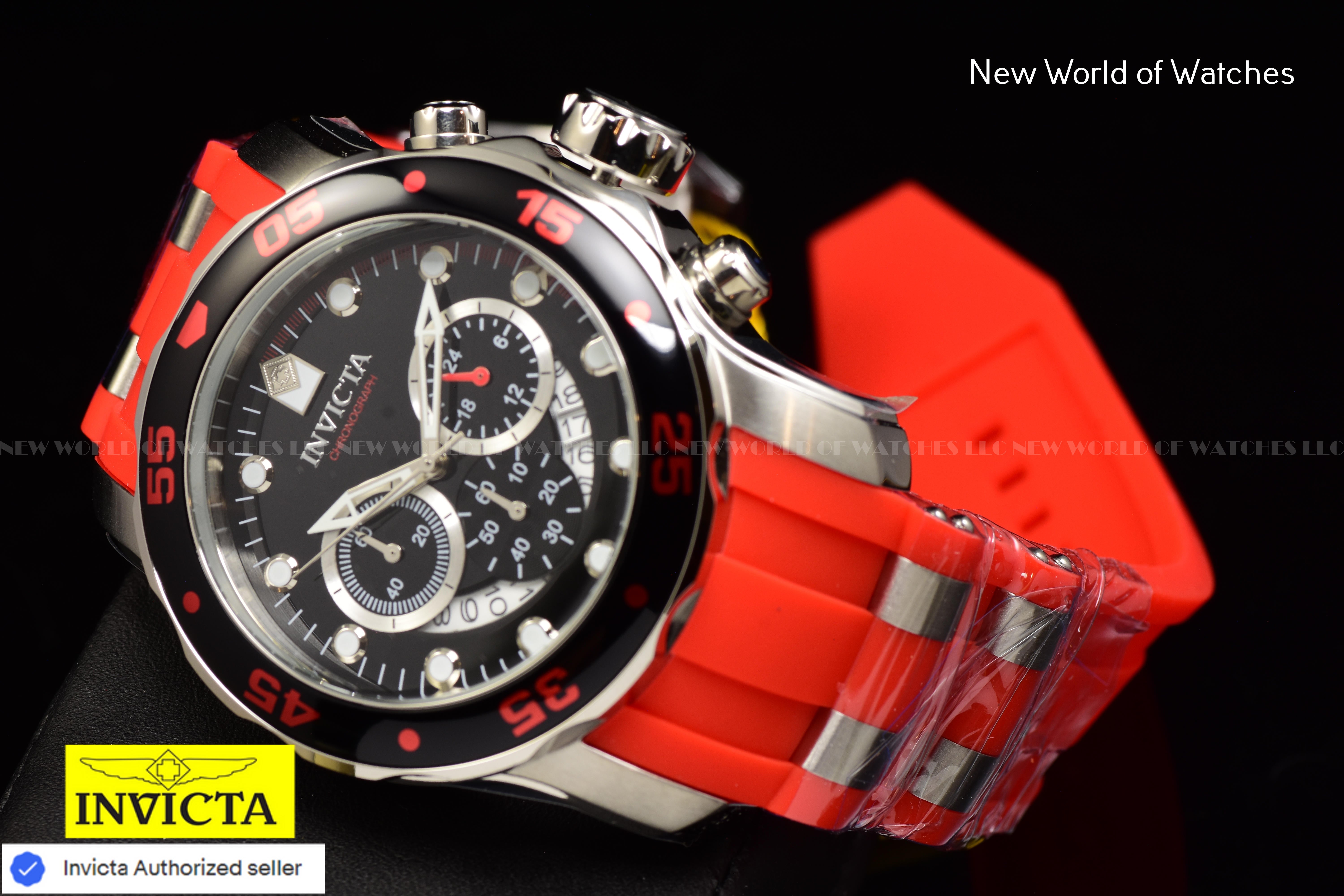 Invicta Men Pro Diver 48mm Black Quartz Japan Silicone Stainless Steel Watch