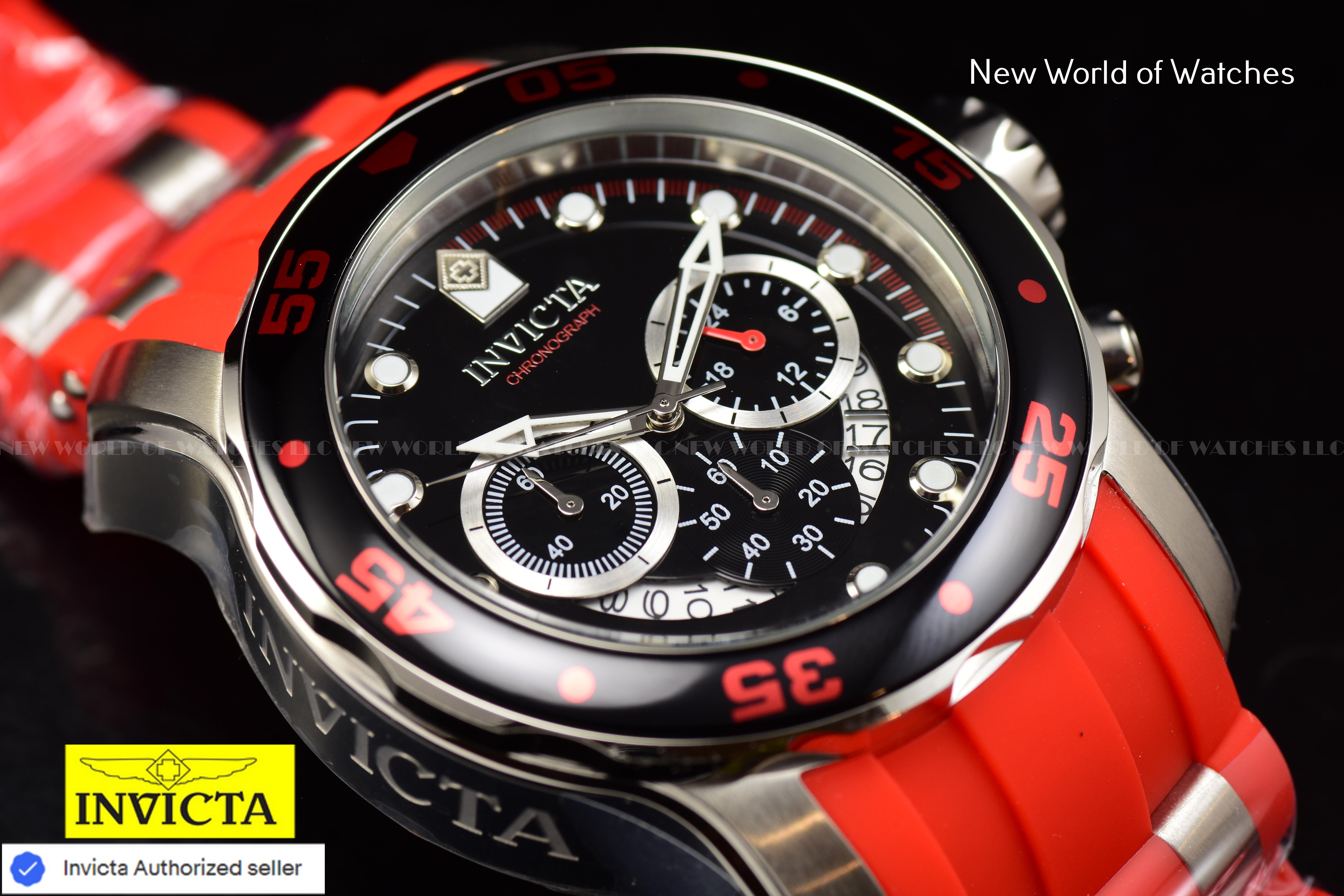 Invicta Men Pro Diver 48mm Black Quartz Japan Silicone Stainless Steel Watch