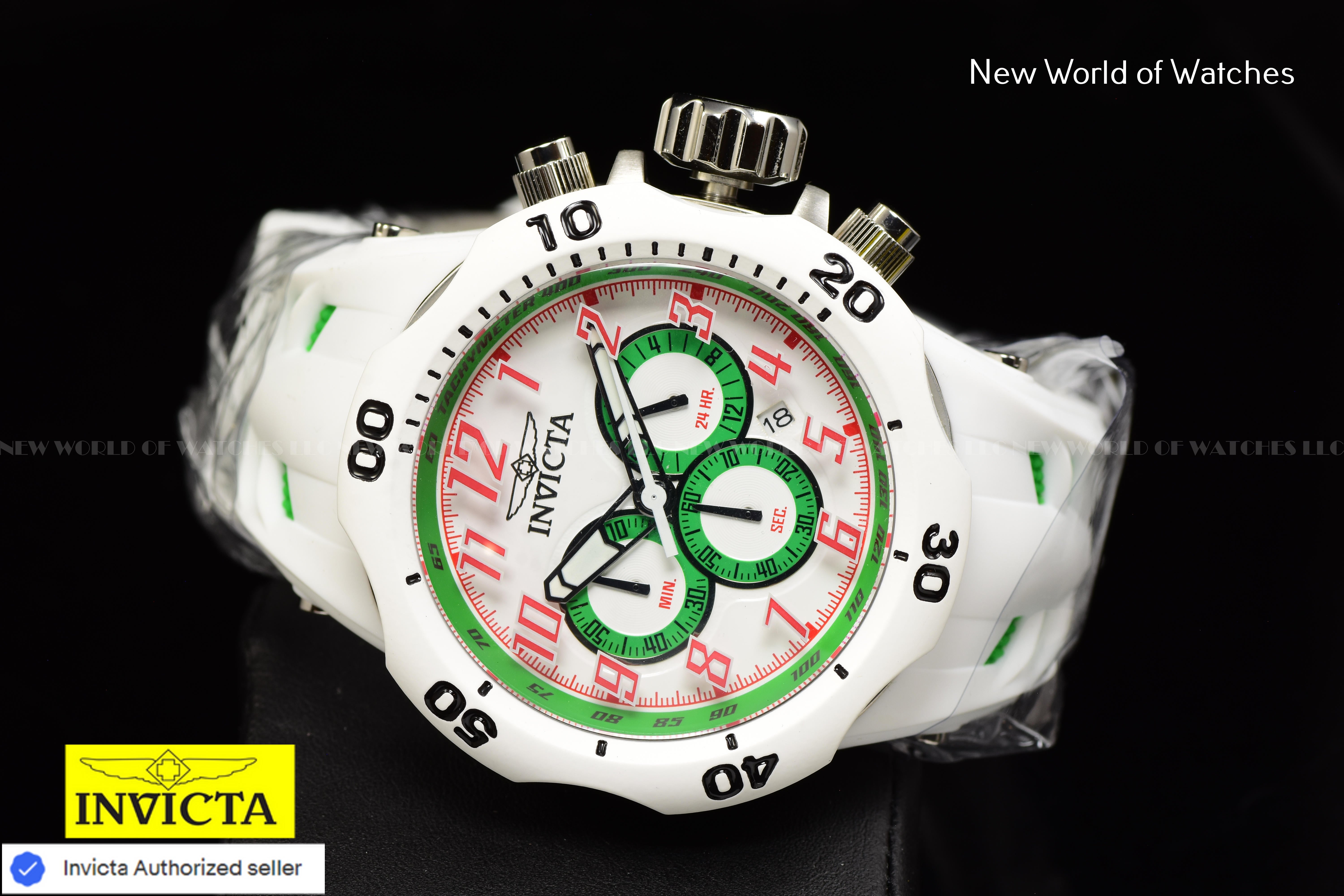 Invicta Men Venom Hydra 52mm Green White Quartz Japan Silicone Watch