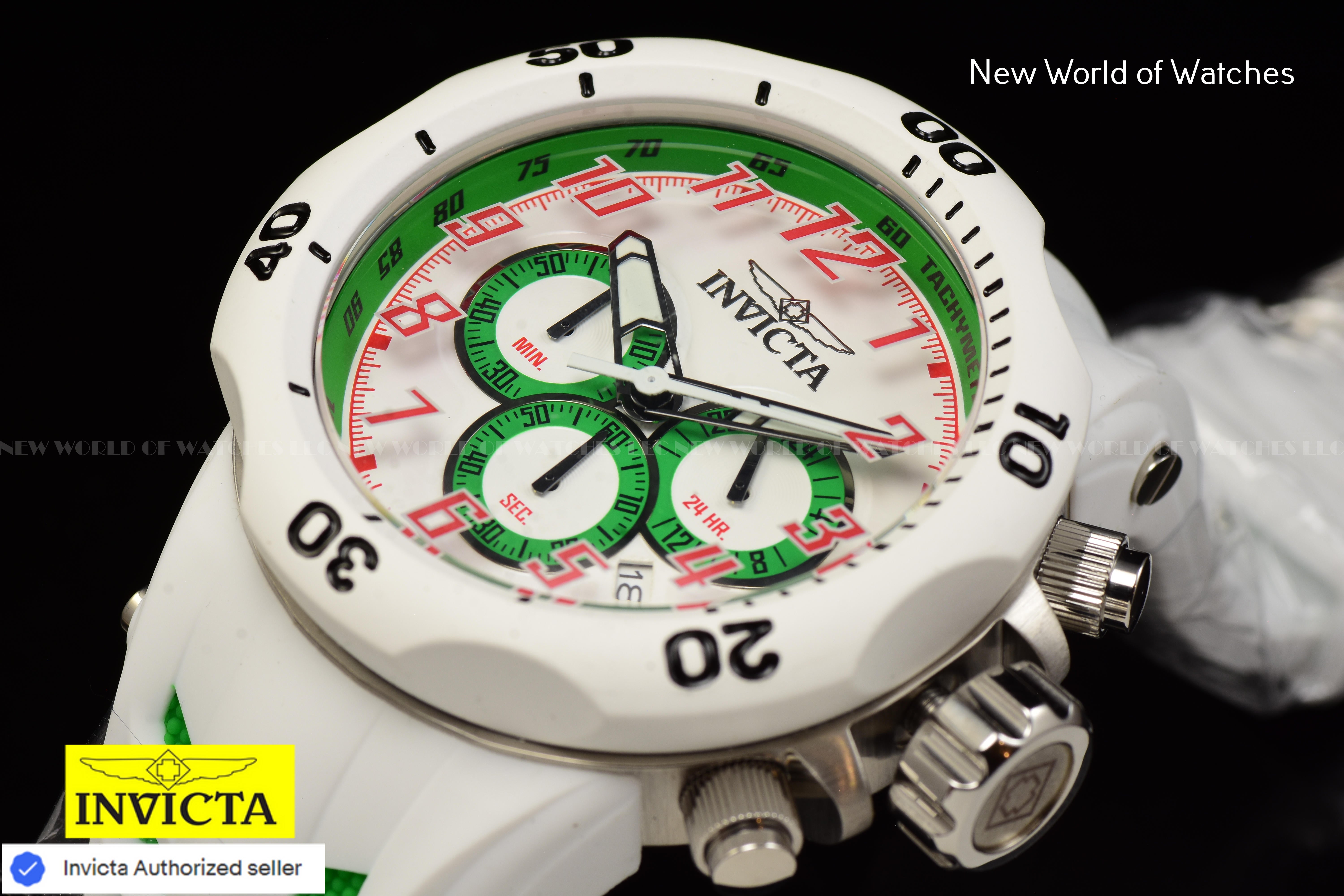 Invicta Men Venom Hydra 52mm Green White Quartz Japan Silicone Watch