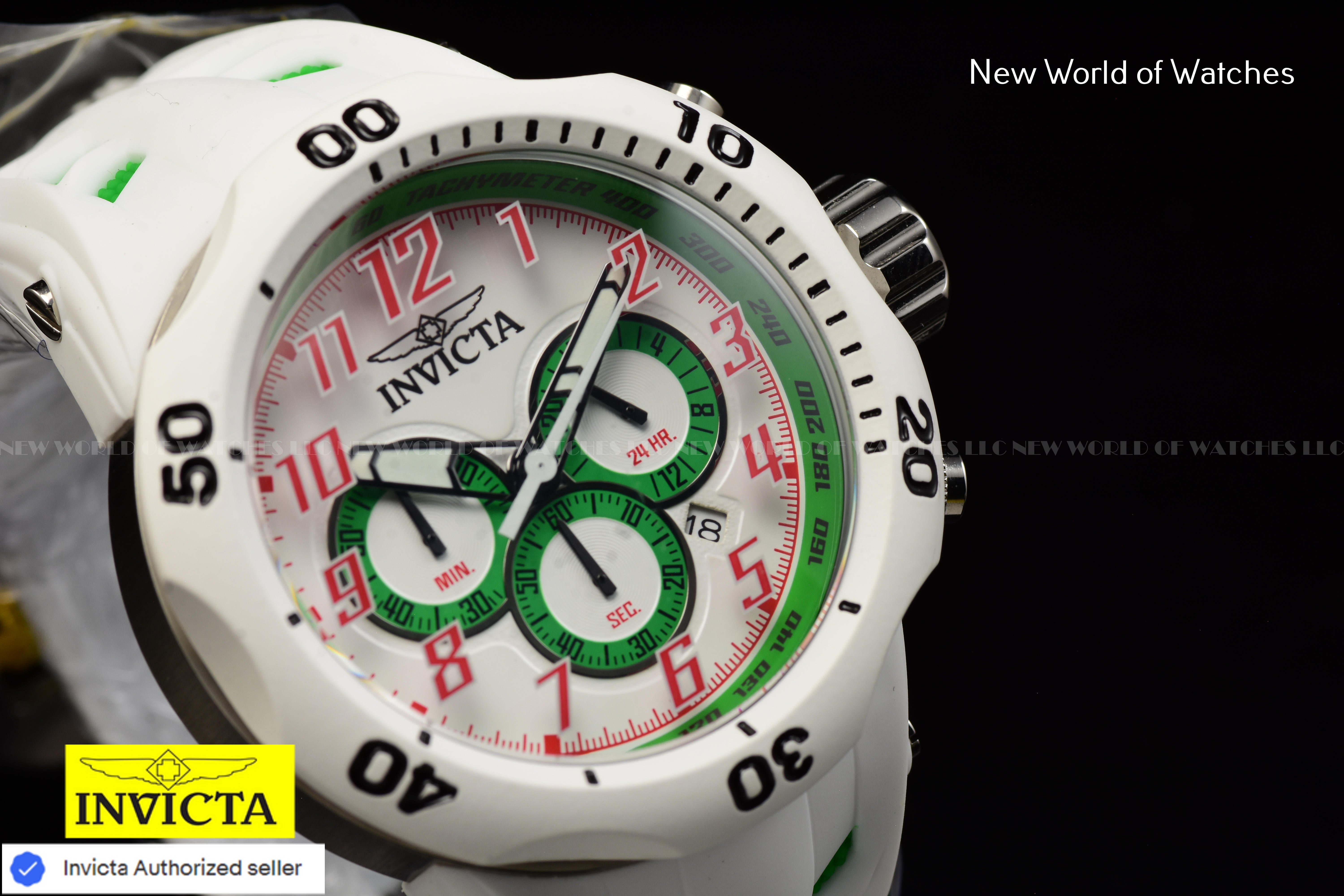 Invicta Men Venom Hydra 52mm Green White Quartz Japan Silicone Watch