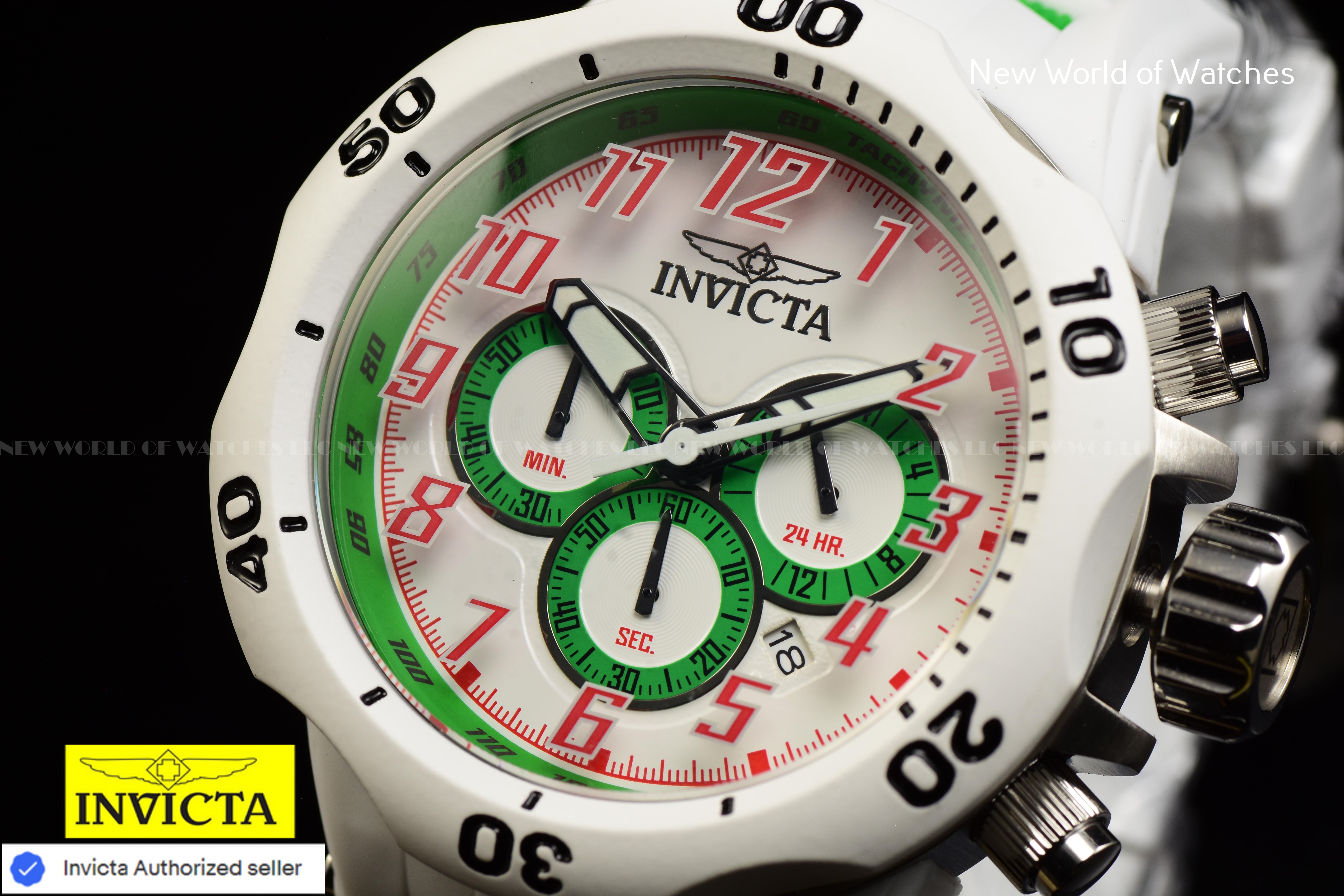 Invicta Men Venom Hydra 52mm Green White Quartz Japan Silicone Watch