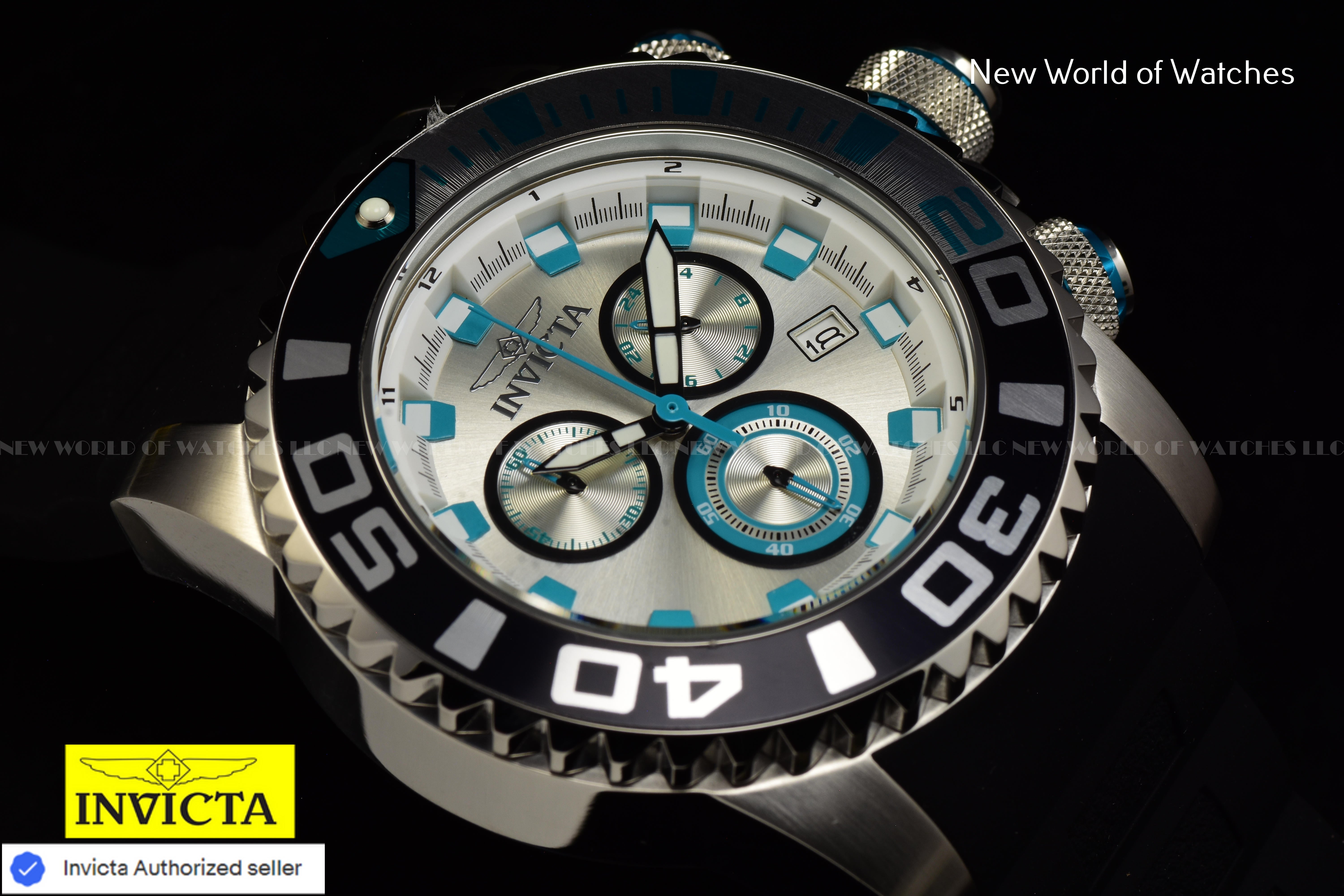 Invicta Men Sea Hunter 52mm Silver Quartz Japan Silicone Watch
