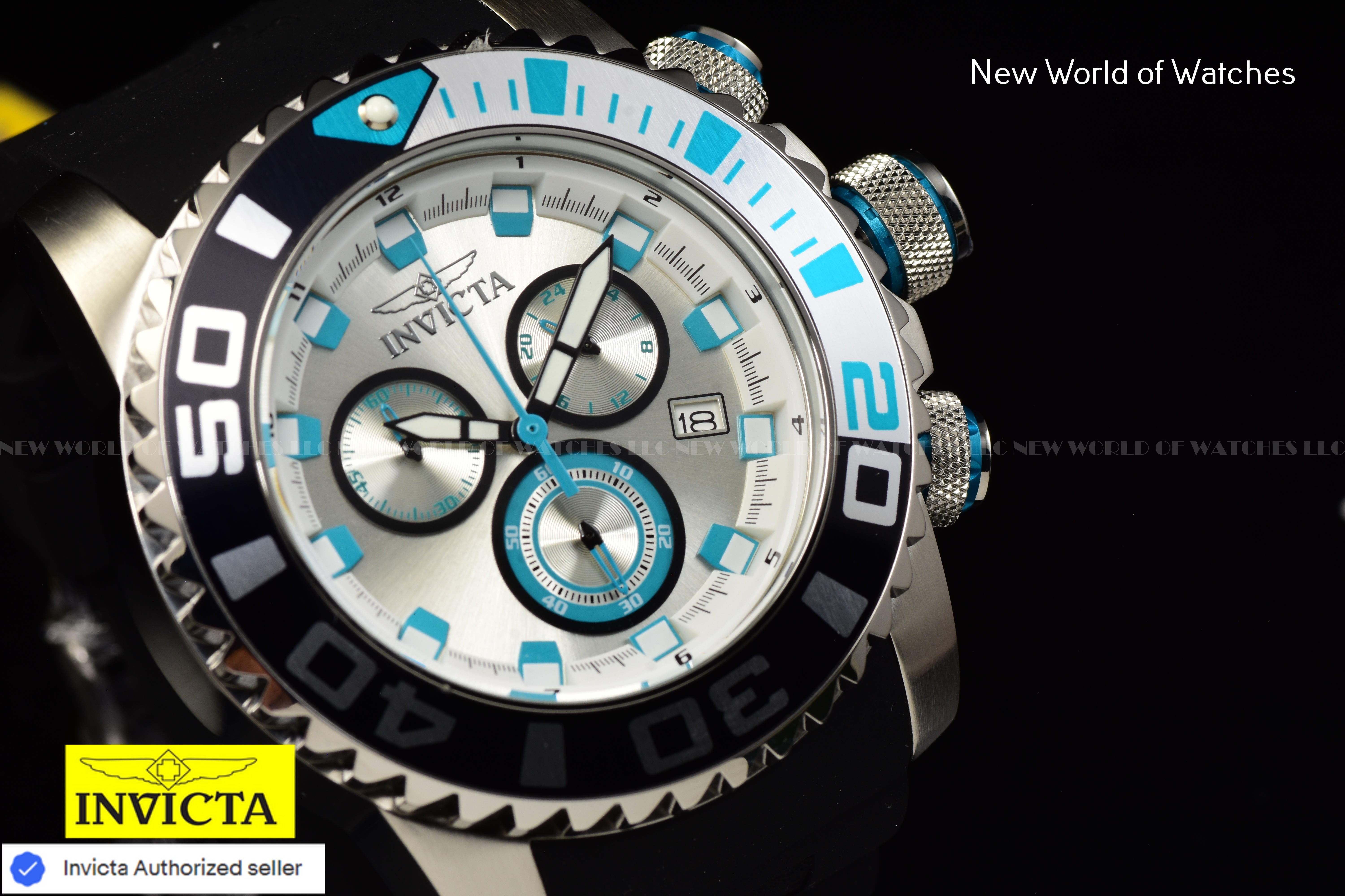 Invicta Men Sea Hunter 52mm Silver Quartz Japan Silicone Watch