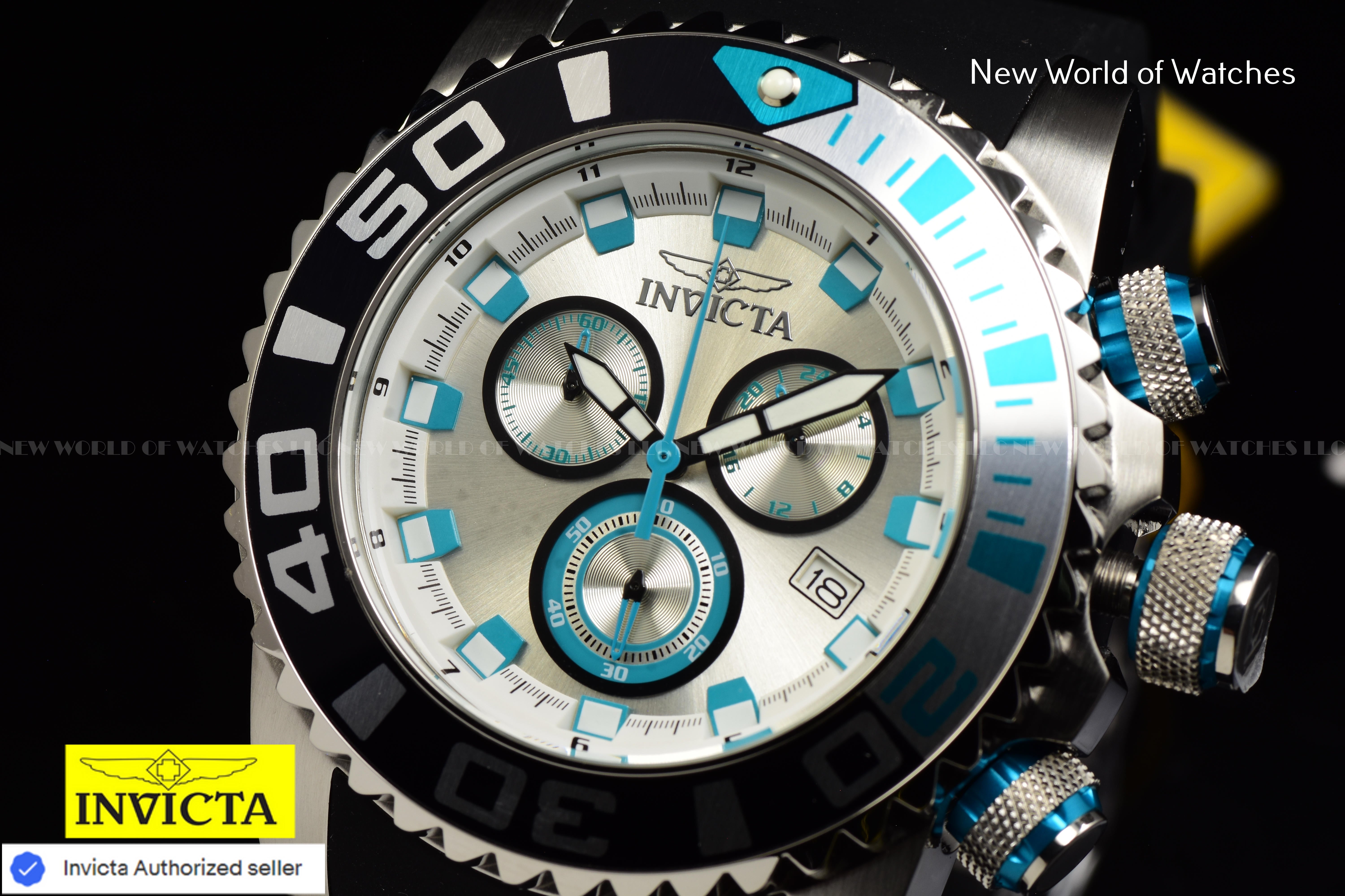 Invicta Men Sea Hunter 52mm Silver Quartz Japan Silicone Watch