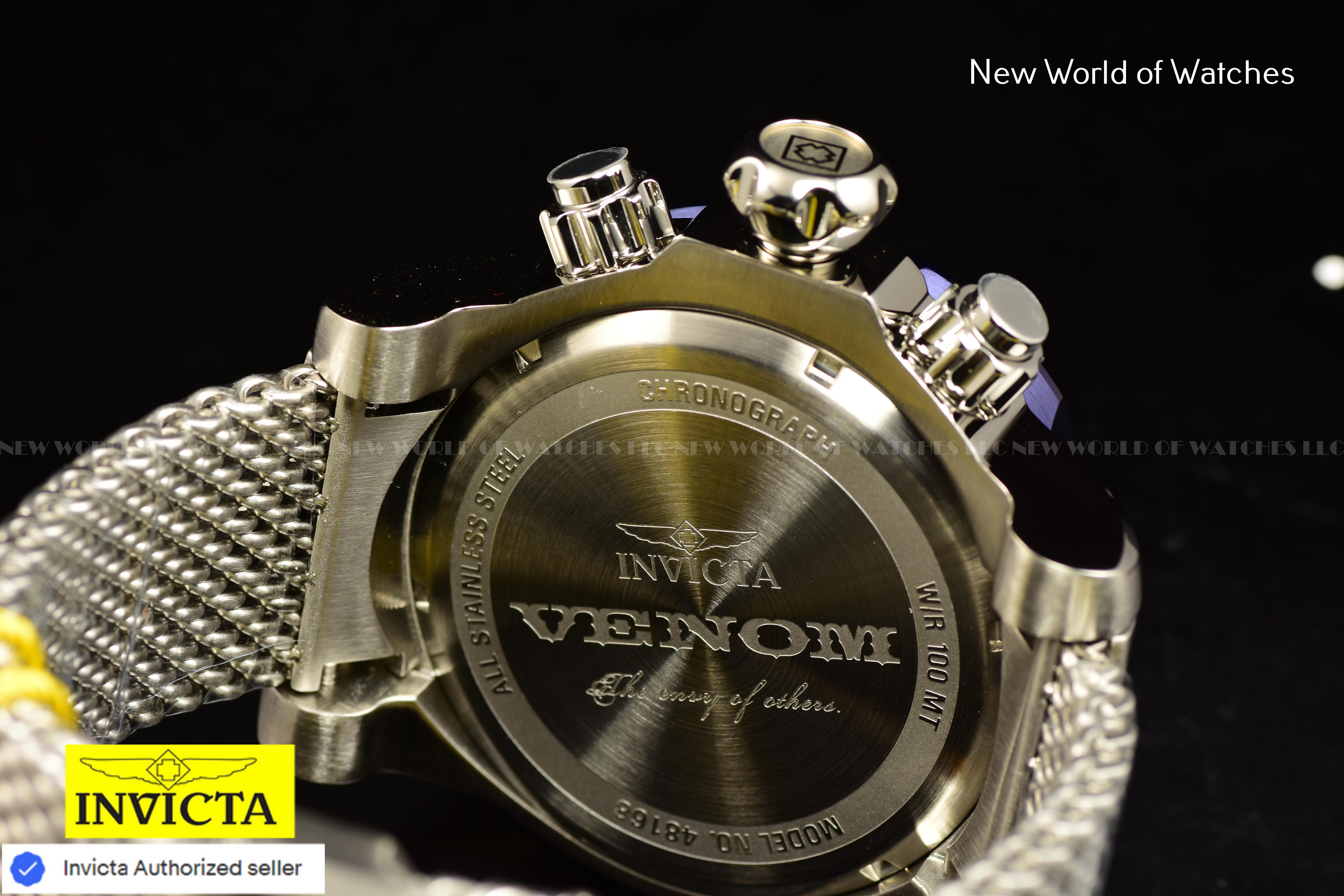 Invicta Men Venom 54mm Antique Silver Purple Green Red Quartz Thailand Mesh Stainless Steel Watch
