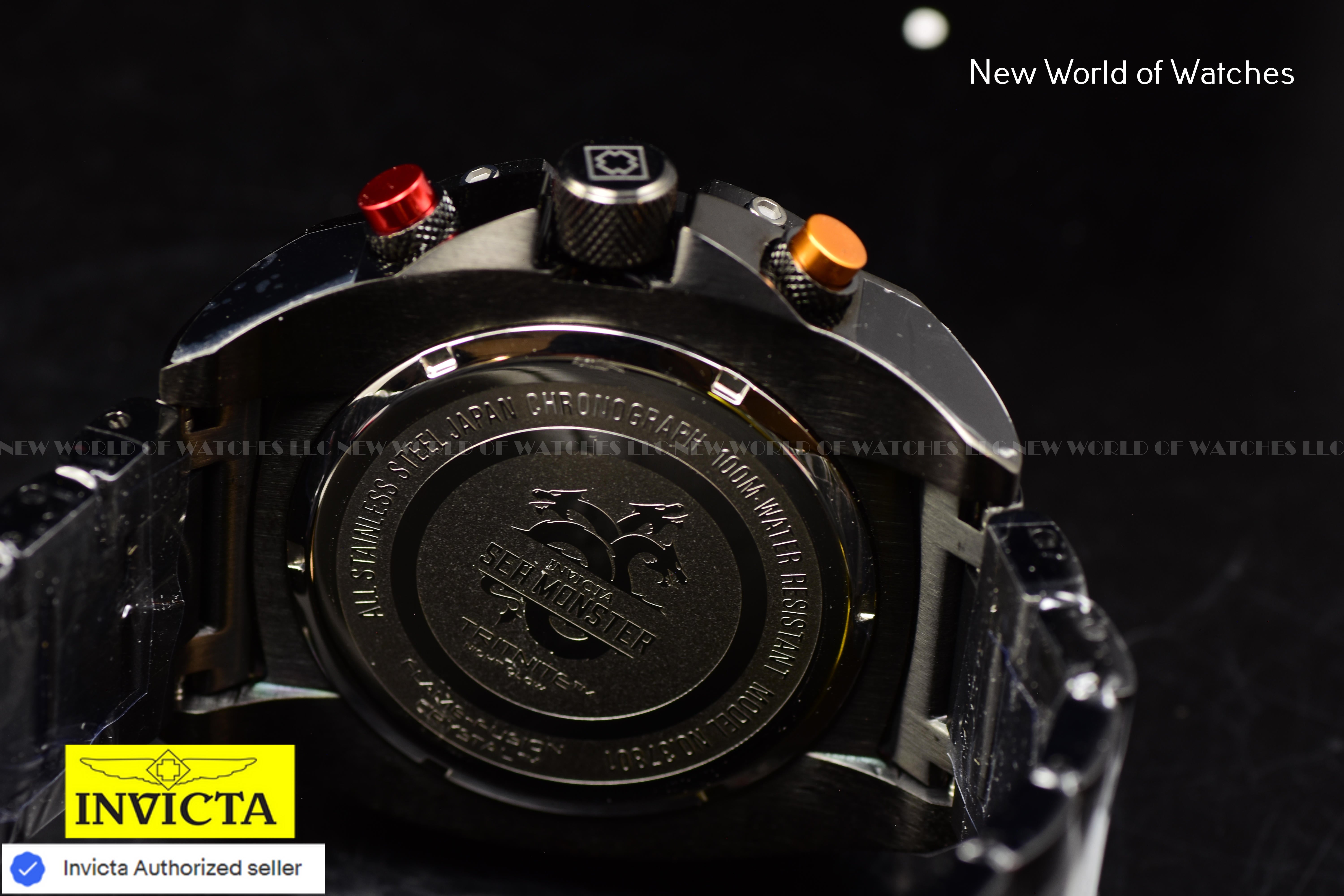 Invicta Men Sea Monster 50mm Orange White Black Quartz Japan Stainless Steel Watch