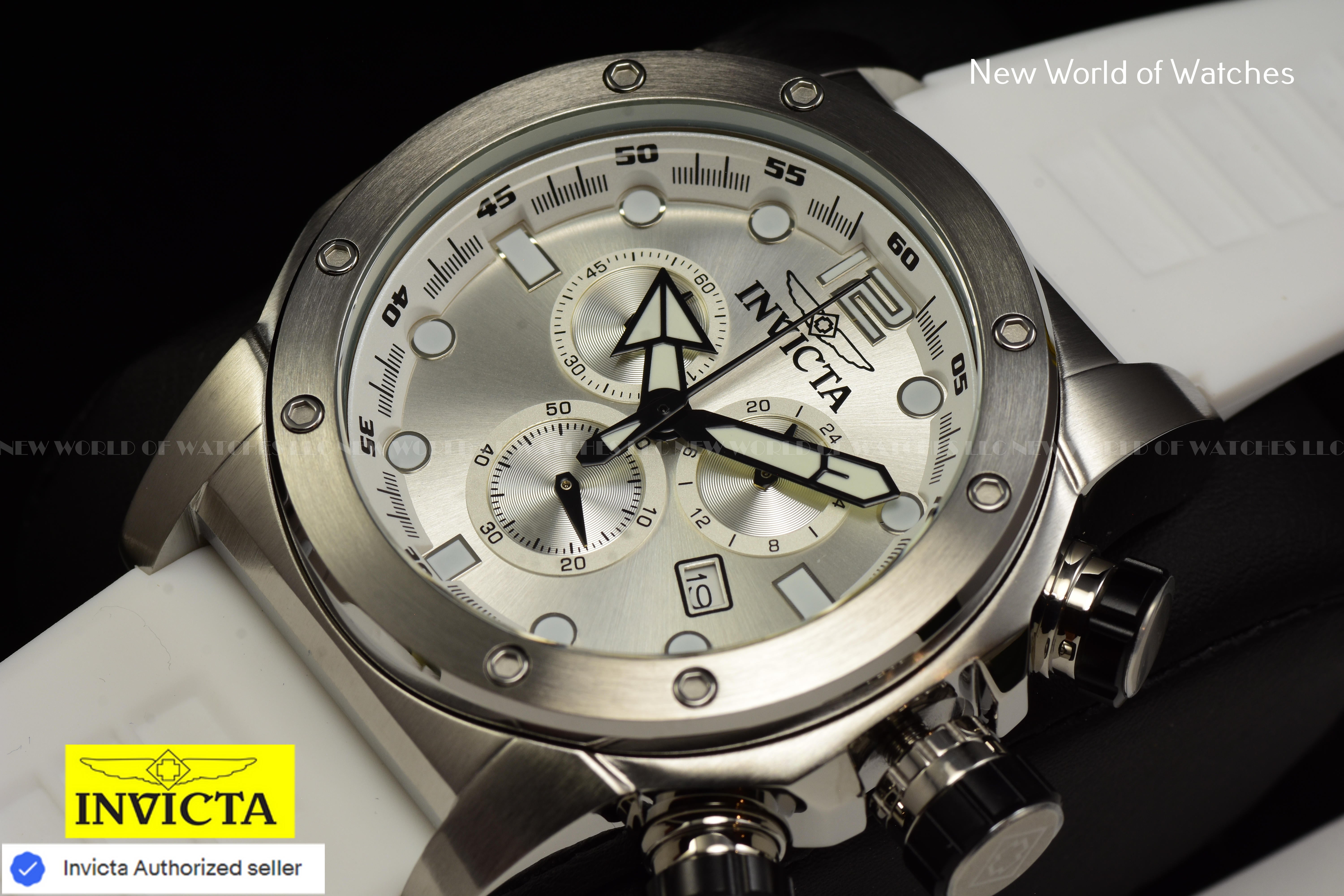 Invicta Men Sea Hunter 52mm Silver Quartz Japan Silicone New Watch