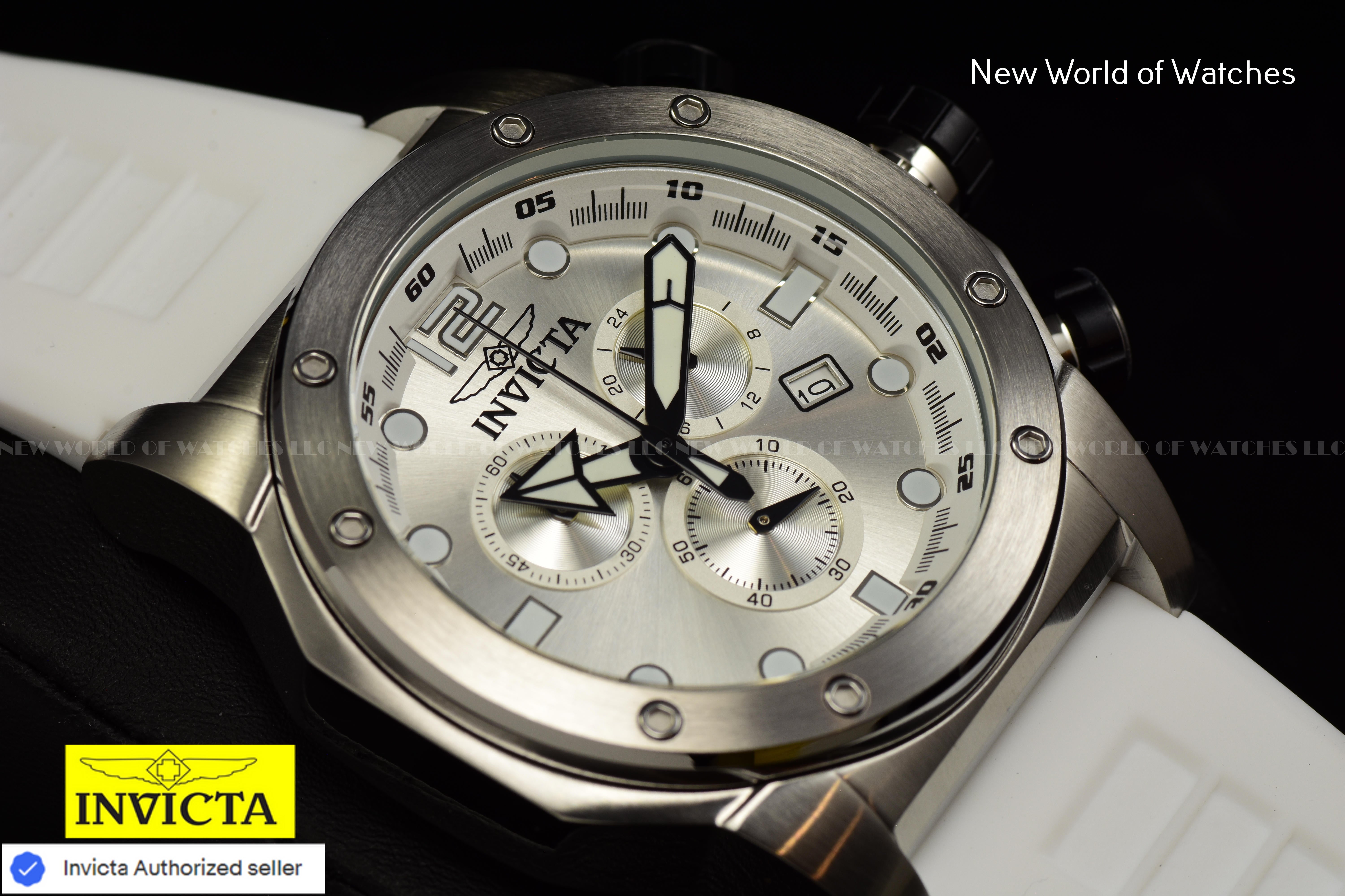 Invicta Men Sea Hunter 52mm Silver Quartz Japan Silicone New Watch