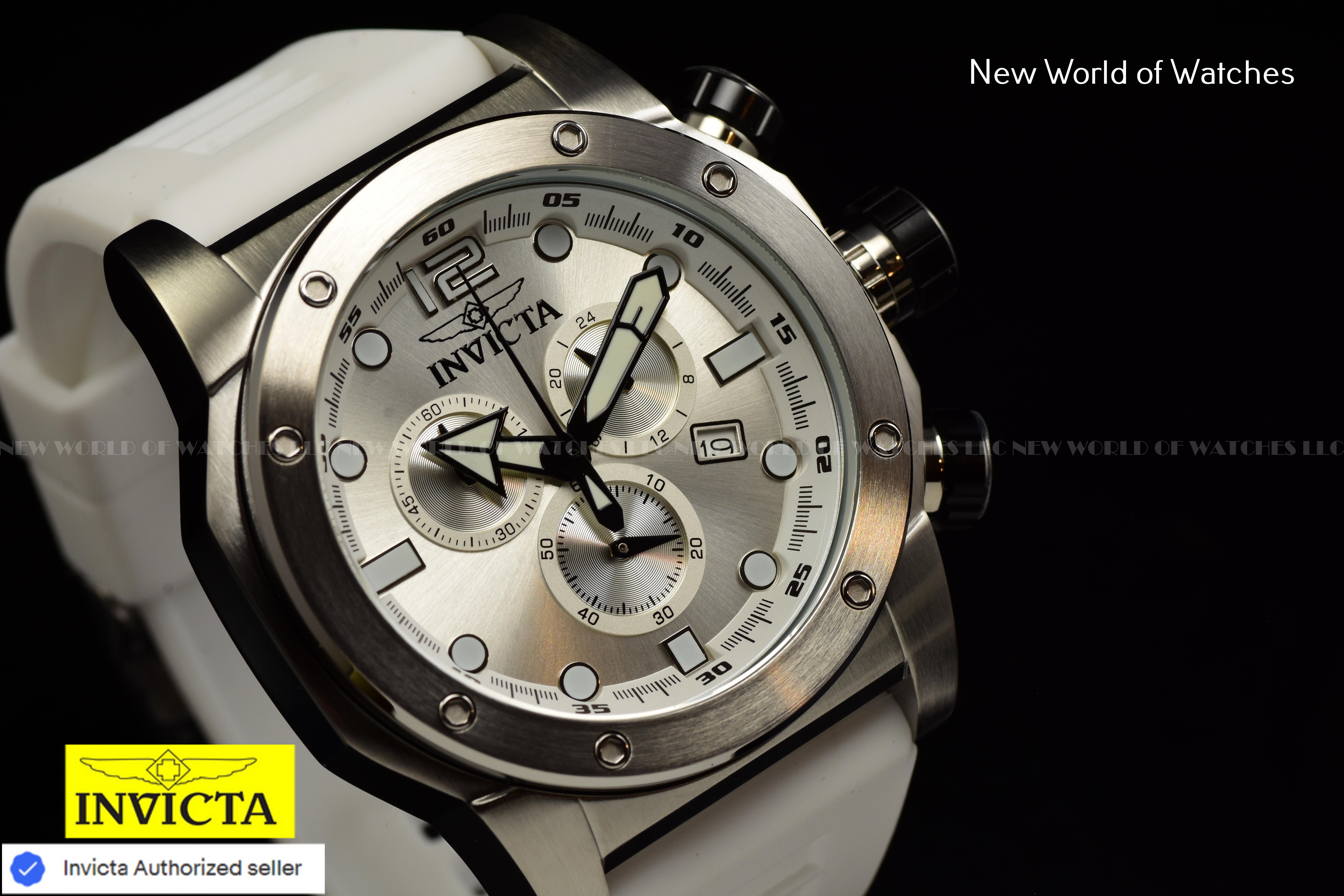 Invicta Men Sea Hunter 52mm Silver Quartz Japan Silicone New Watch