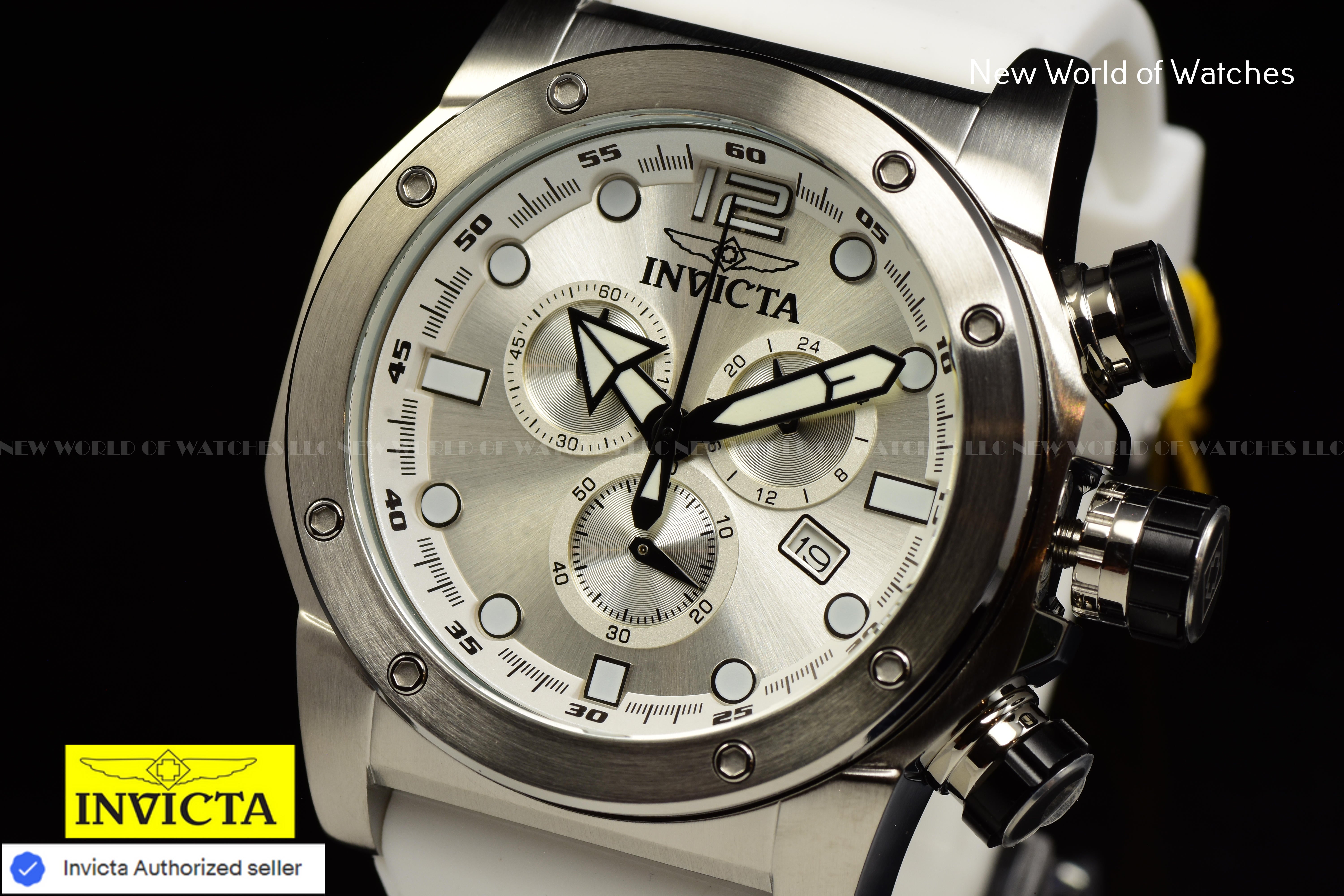 Invicta Men Sea Hunter 52mm Silver Quartz Japan Silicone New Watch