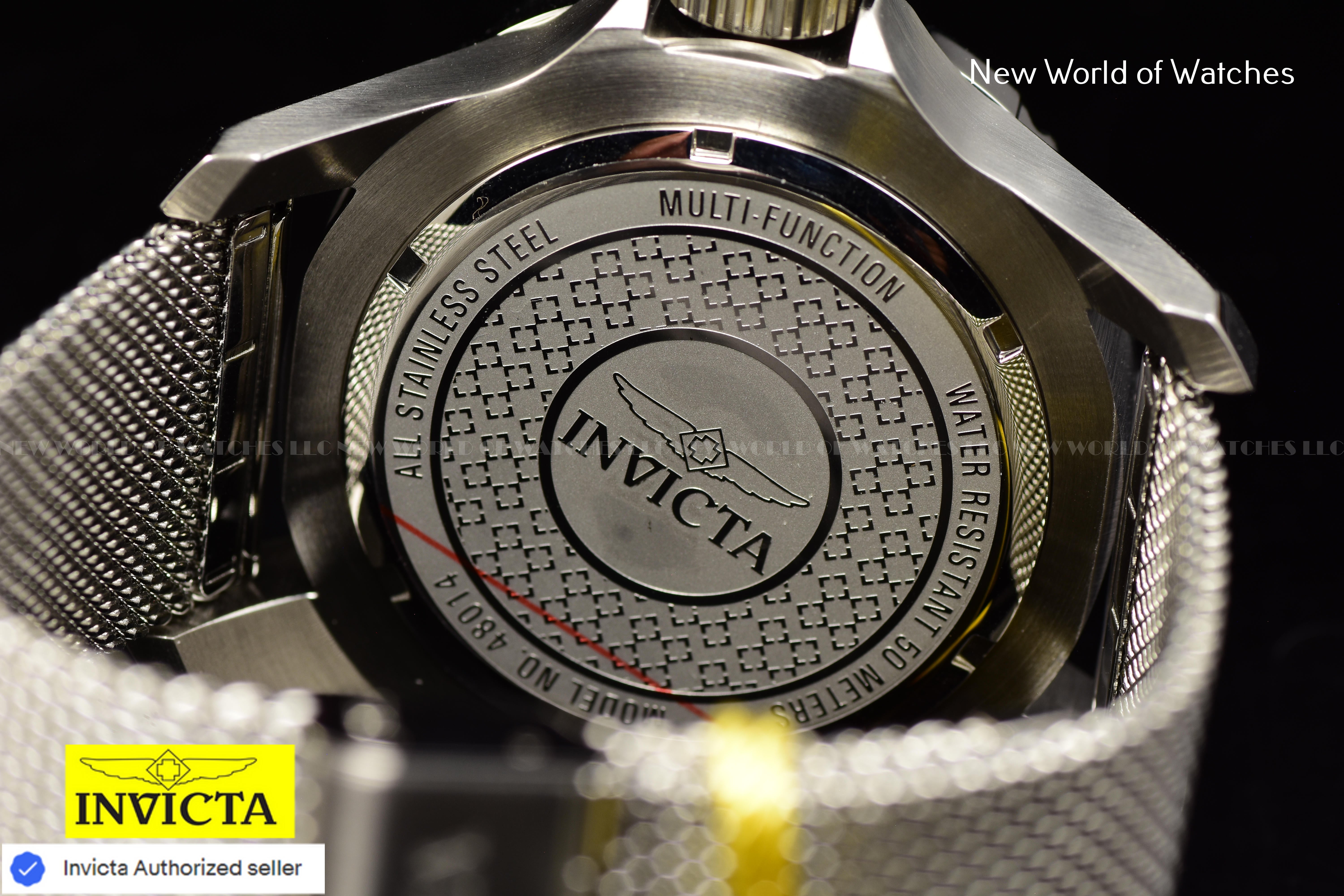 Invicta Men Vintage 50mm Yellow Quartz Japan Mesh Stainless Steel Watch