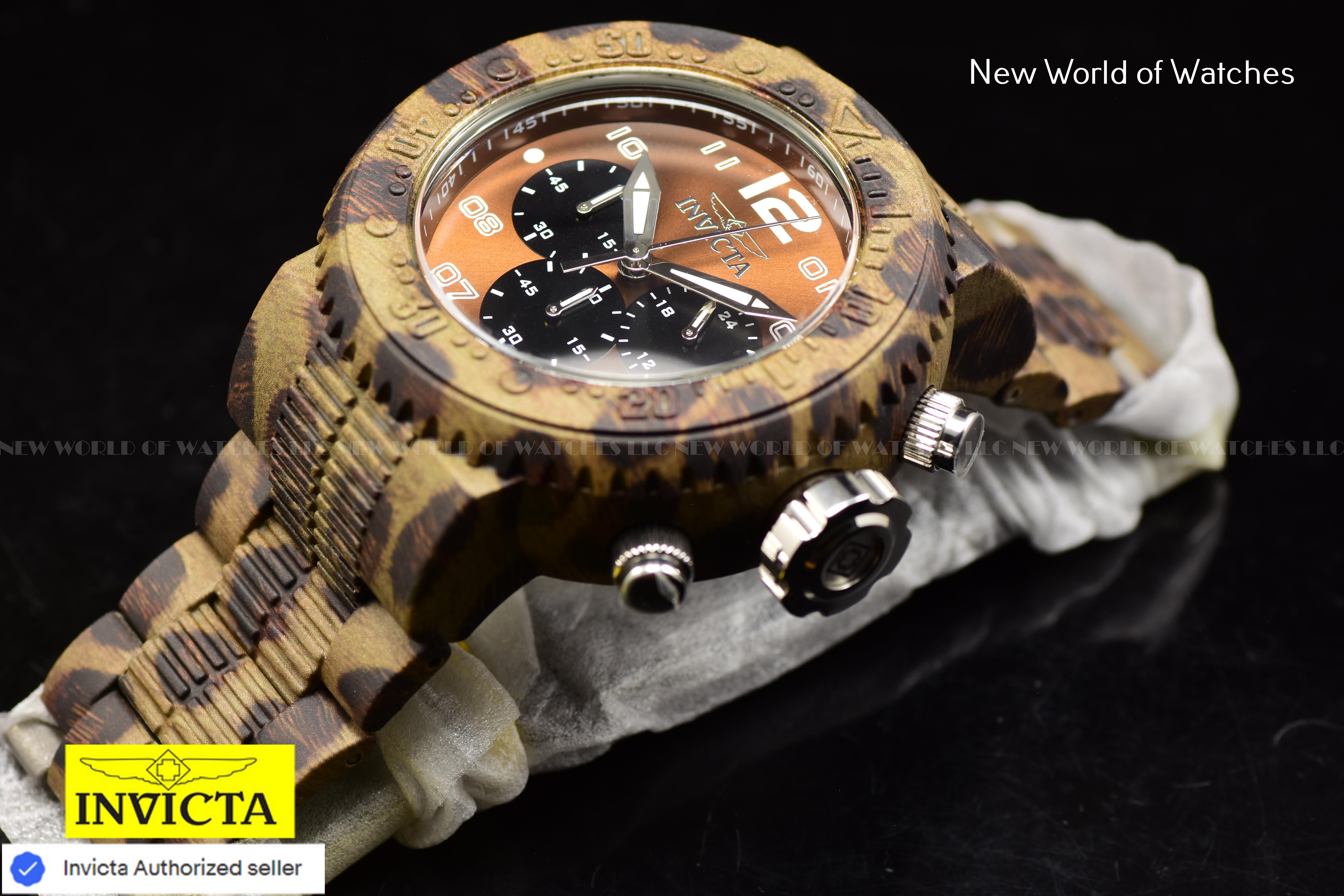 Invicta Men Pro Diver 52mm Brown Black Quartz Japan Stainless Steel Watch