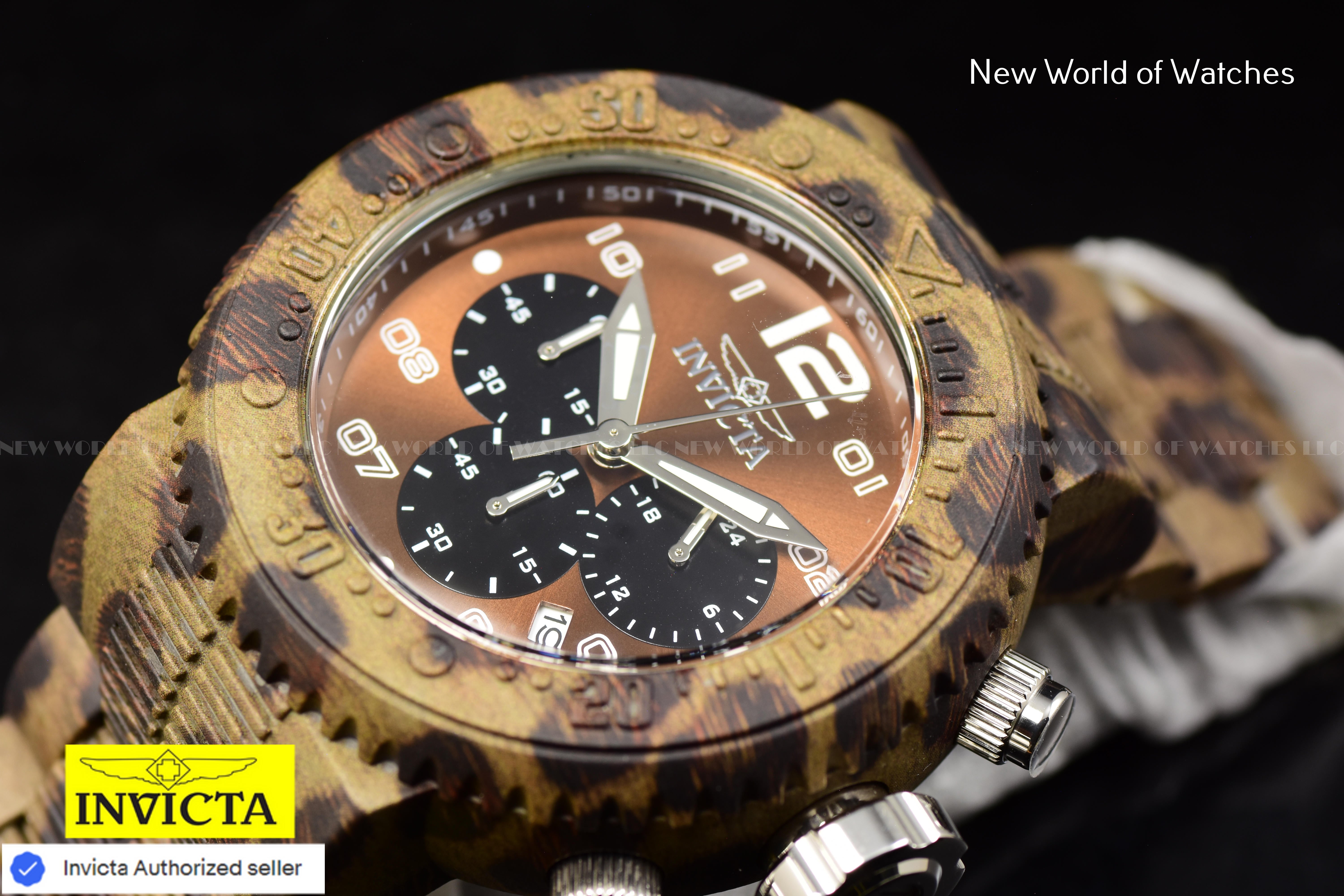 Invicta Men Pro Diver 52mm Brown Black Quartz Japan Stainless Steel Watch