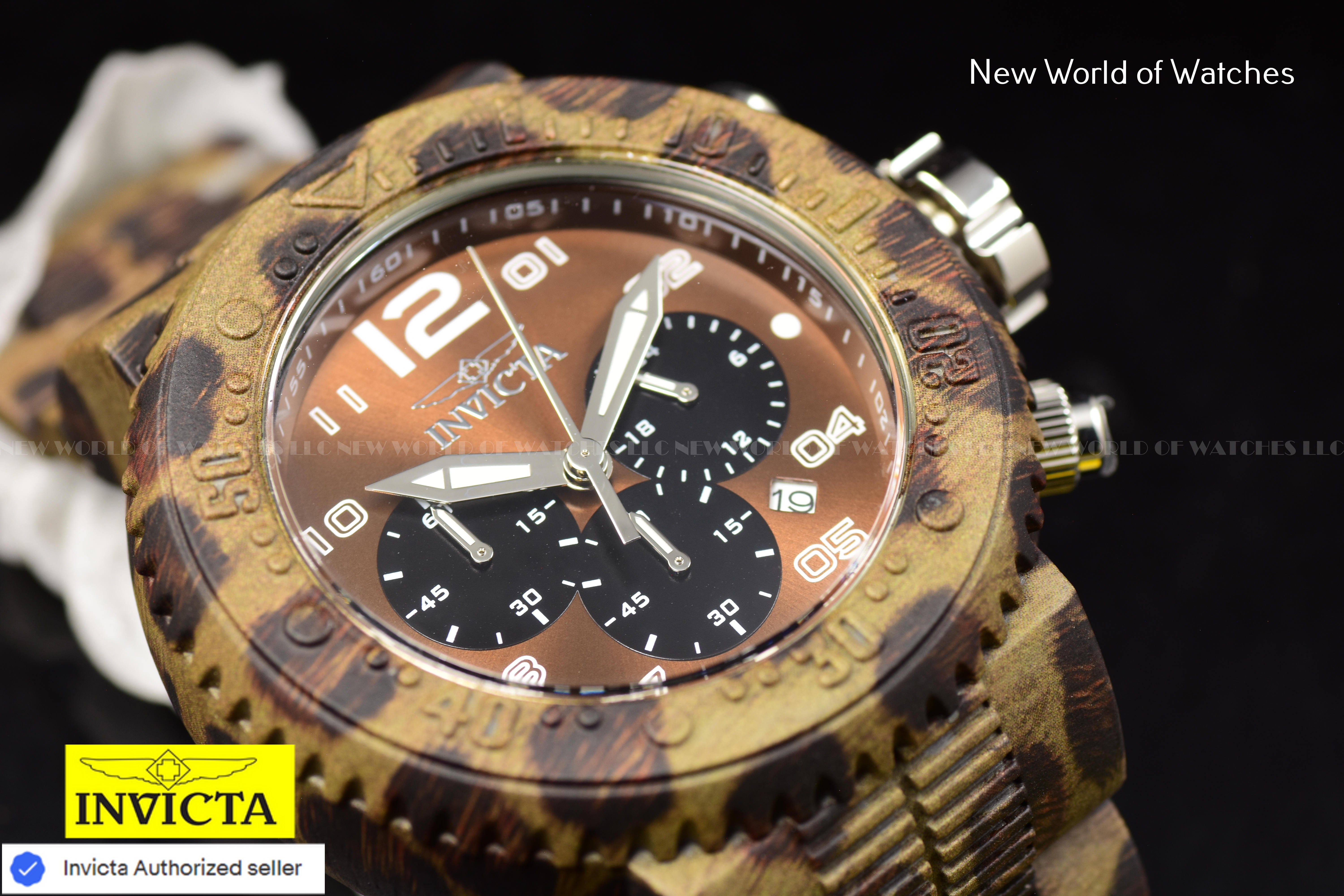 Invicta Men Pro Diver 52mm Brown Black Quartz Japan Stainless Steel Watch