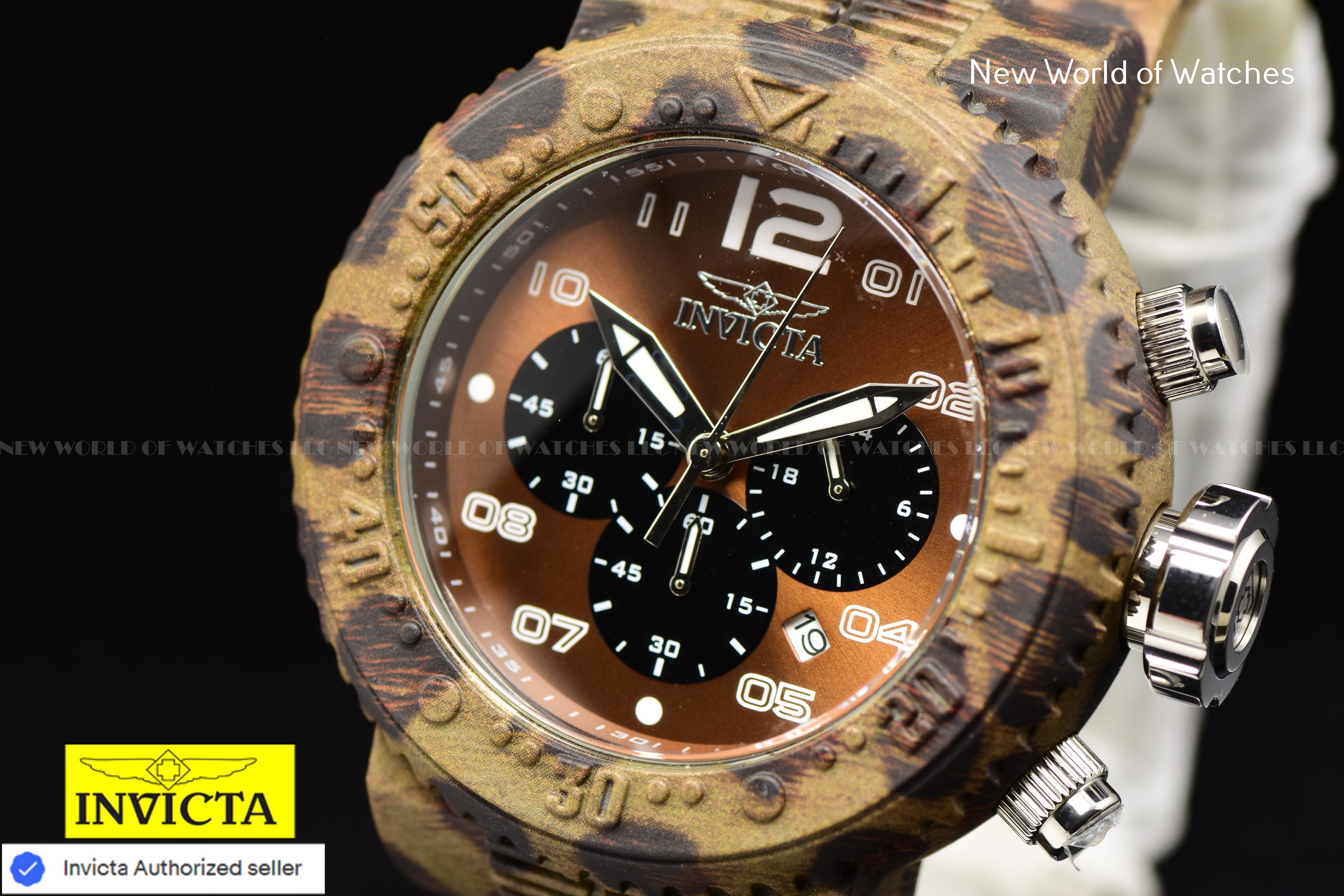 Invicta Men Pro Diver 52mm Brown Black Quartz Japan Stainless Steel Watch