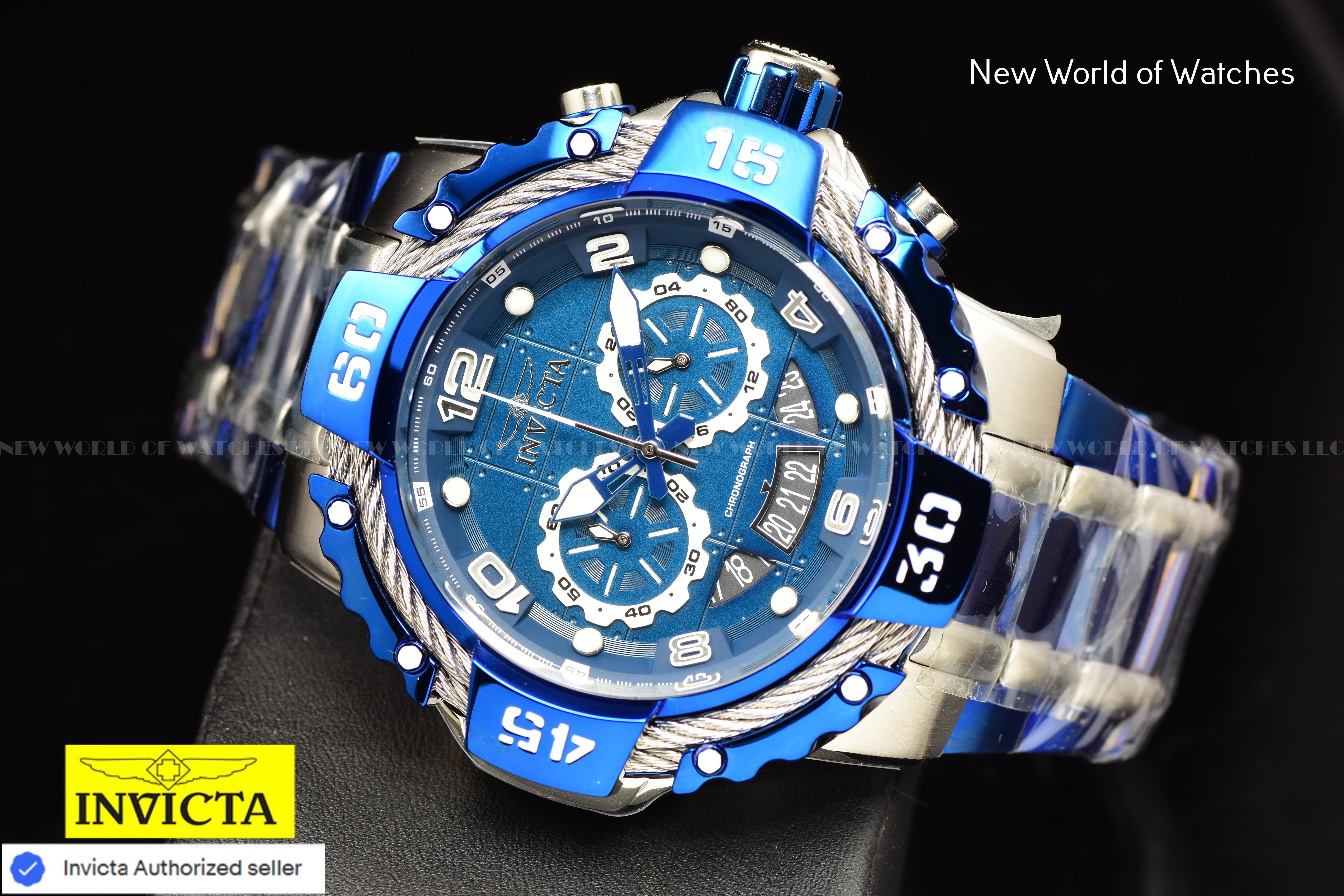 Invicta Men Bolt 52mm Silver Blue Quartz Japan Stainless Steel Watch