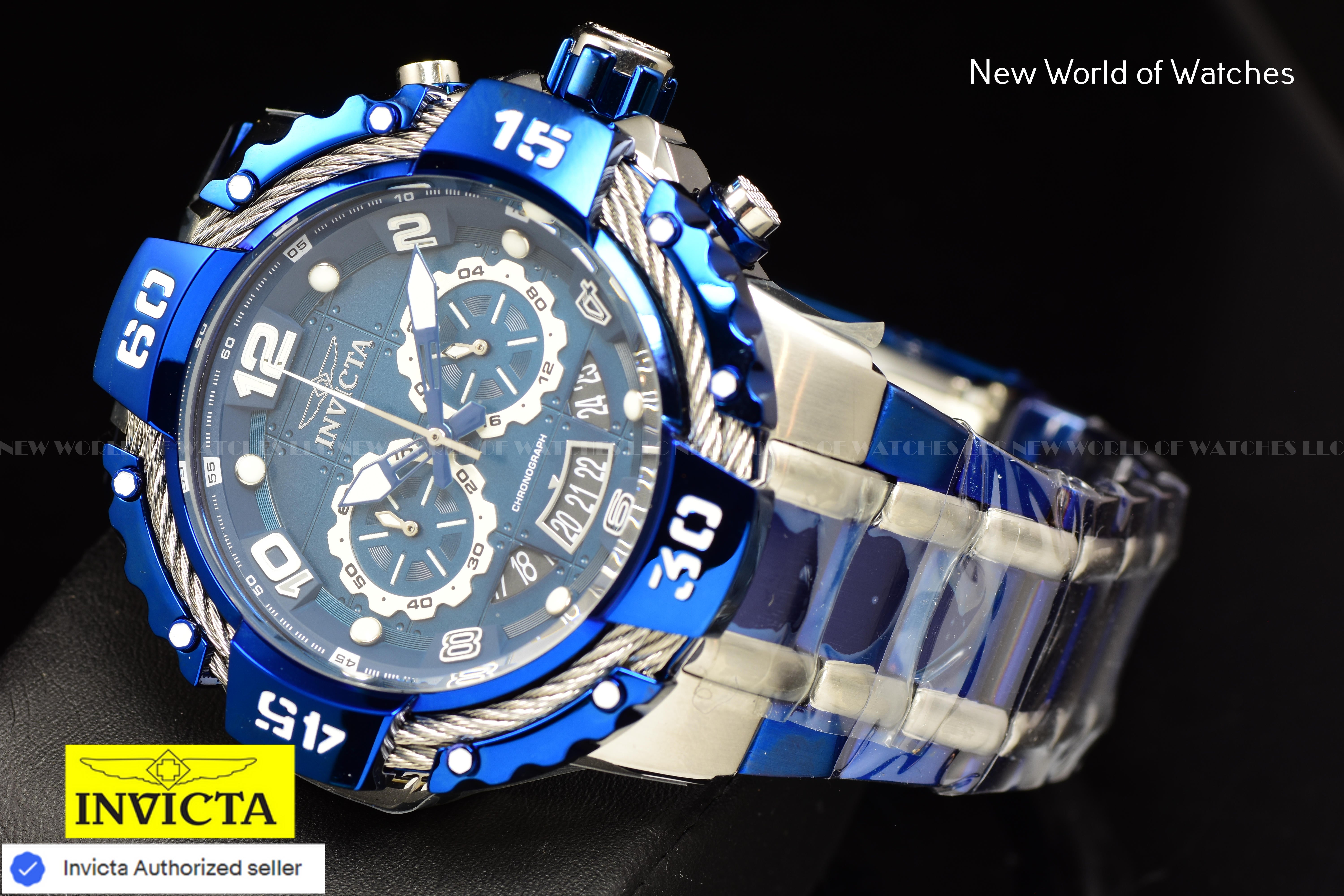 Invicta Men Bolt 52mm Silver Blue Quartz Japan Stainless Steel Watch