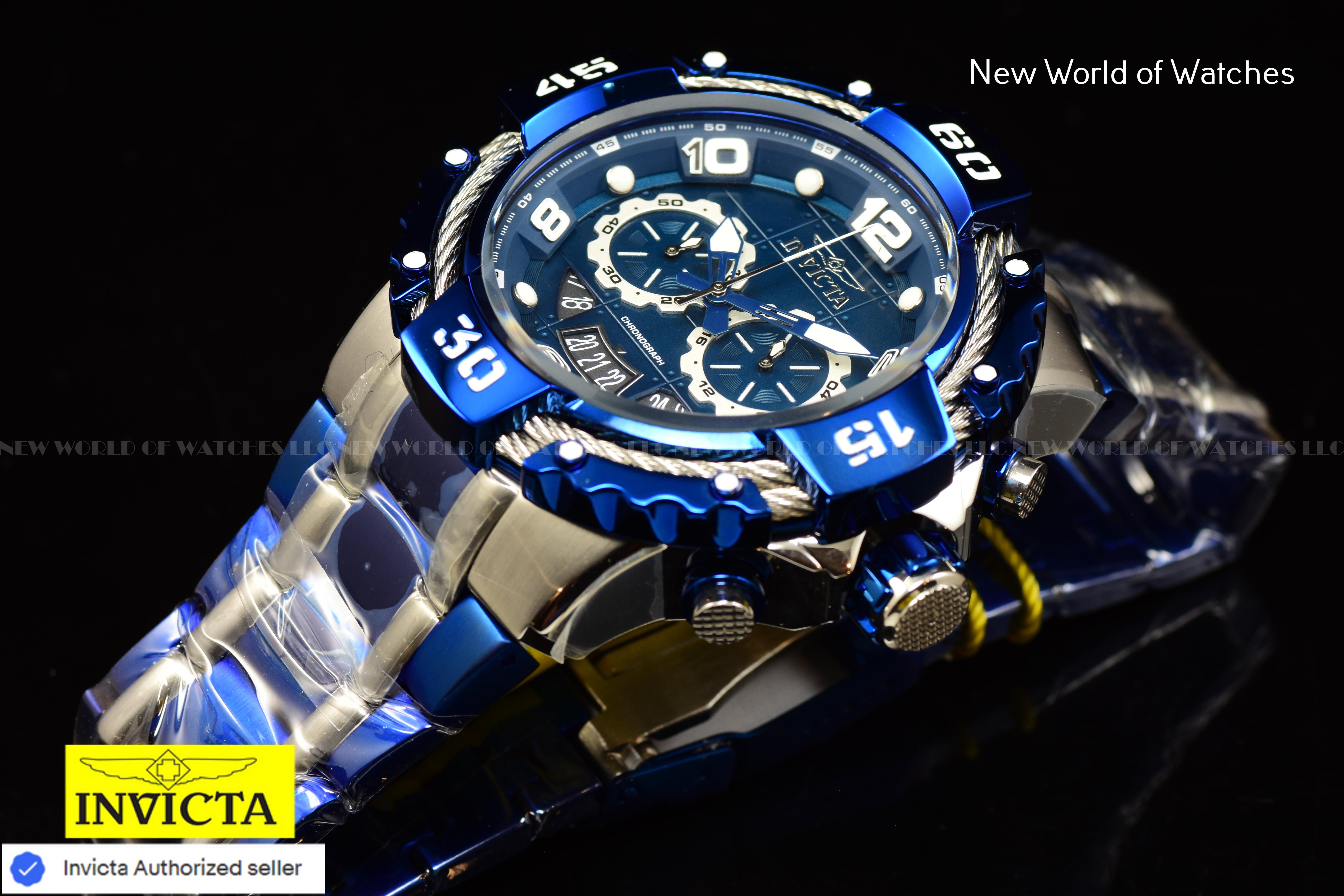 Invicta Men Bolt 52mm Silver Blue Quartz Japan Stainless Steel Watch