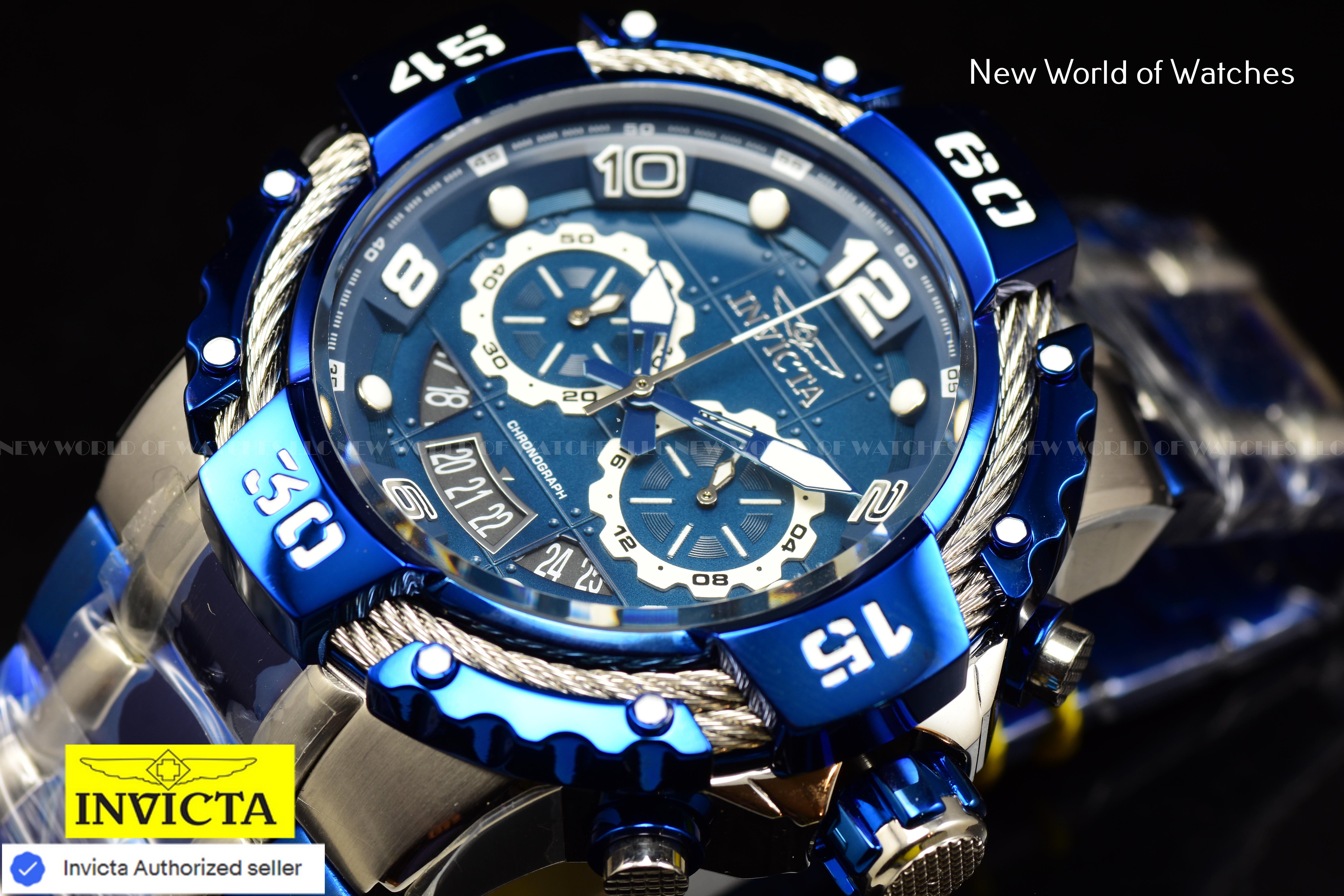 Invicta Men Bolt 52mm Silver Blue Quartz Japan Stainless Steel Watch