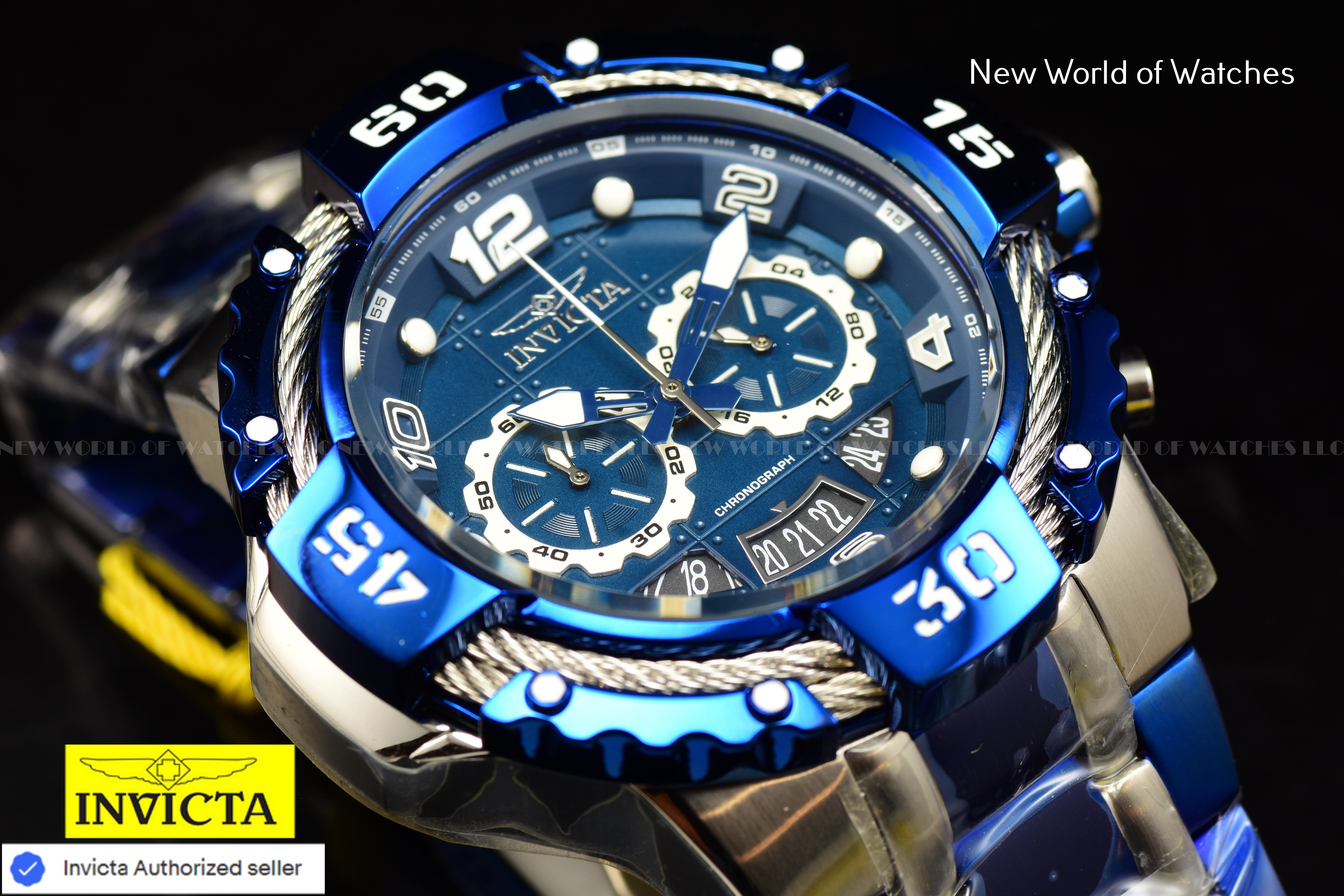 Invicta Men Bolt 52mm Silver Blue Quartz Japan Stainless Steel Watch