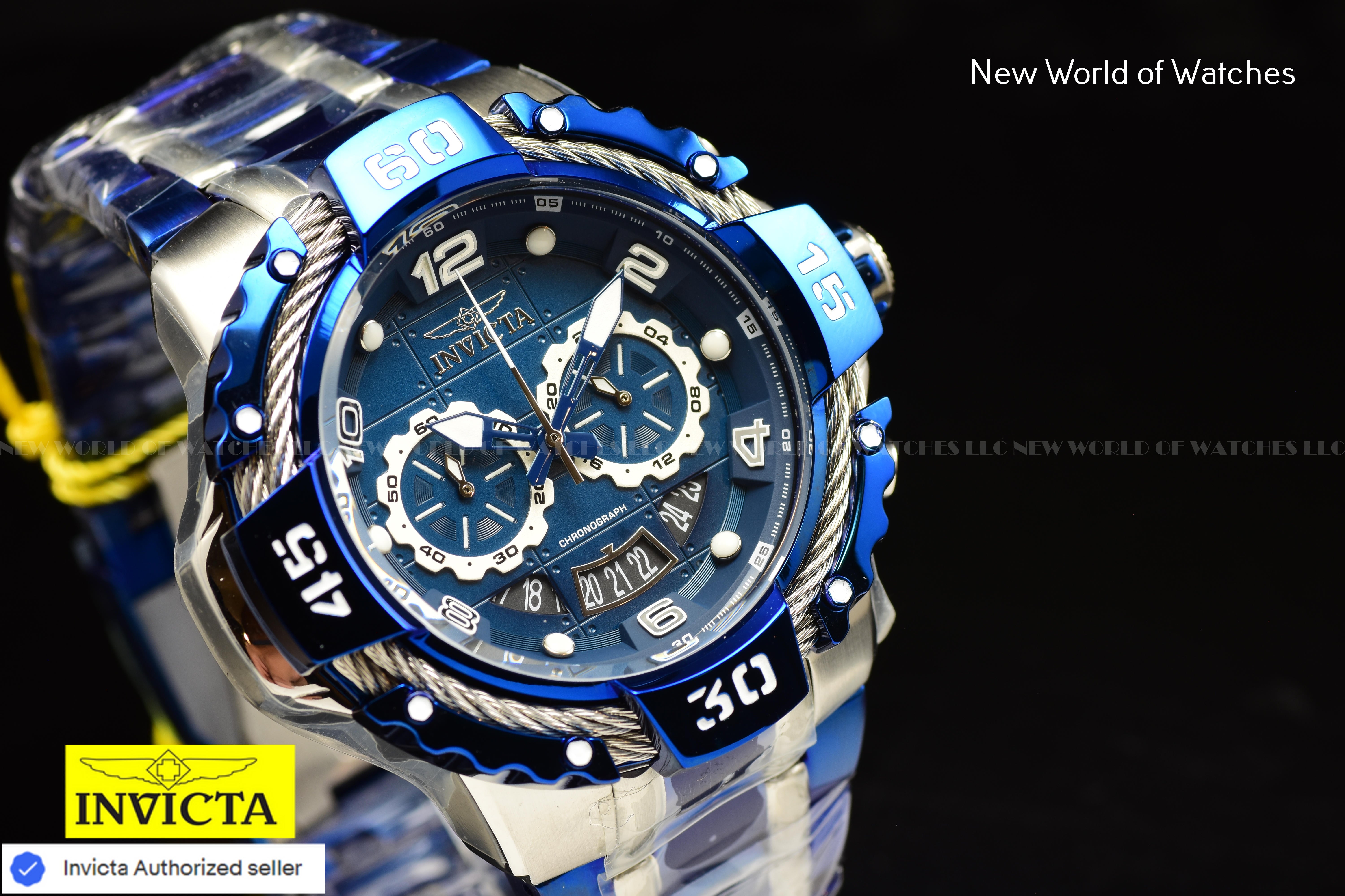 Invicta Men Bolt 52mm Silver Blue Quartz Japan Stainless Steel Watch