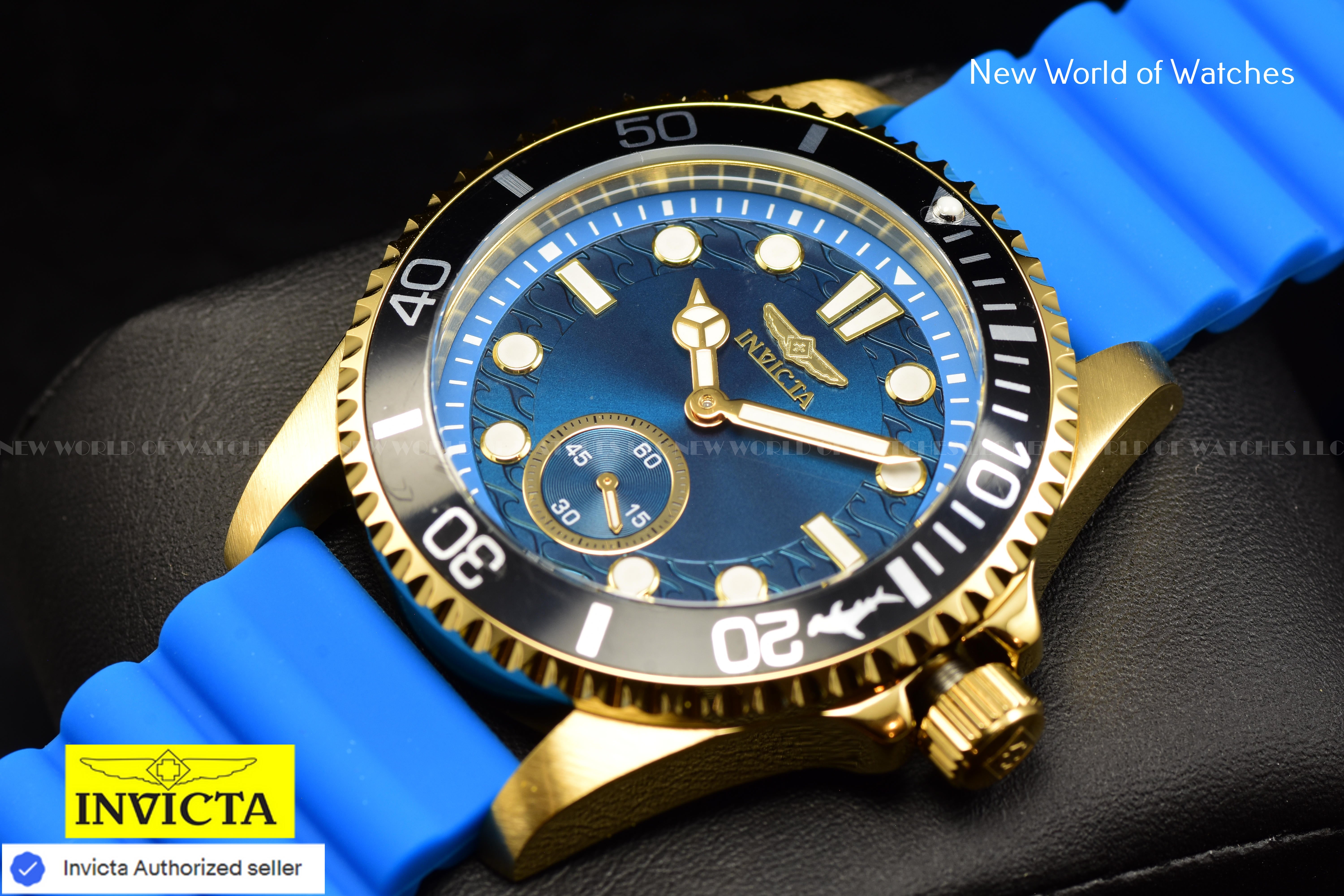 Invicta Men Pro Diver 43mm Light Blue Quartz Japan Silicone Watch