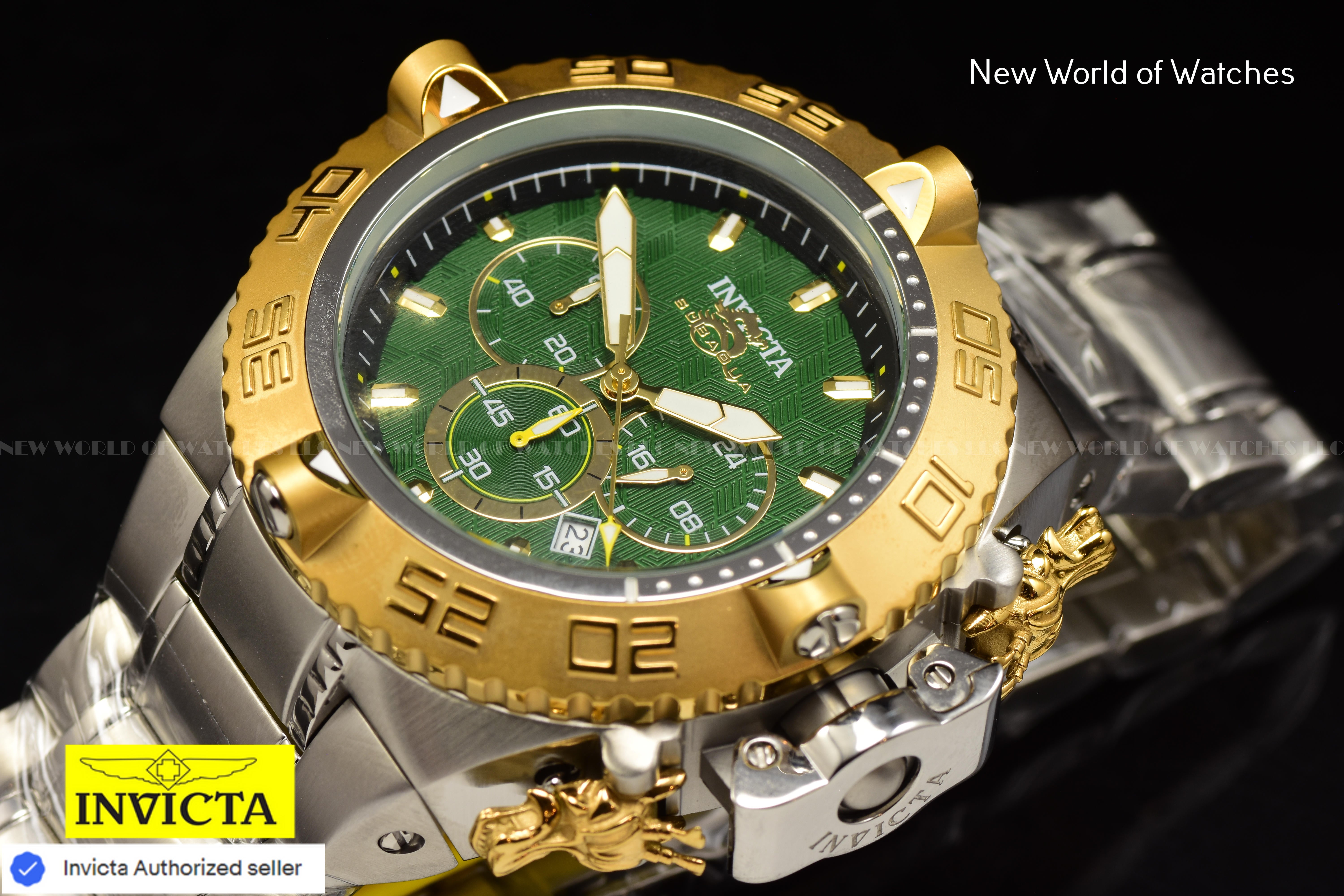 Invicta Men Subaqua Noma IV 50mm Green Gold Black Quartz Japan Stainless Steel Watch
