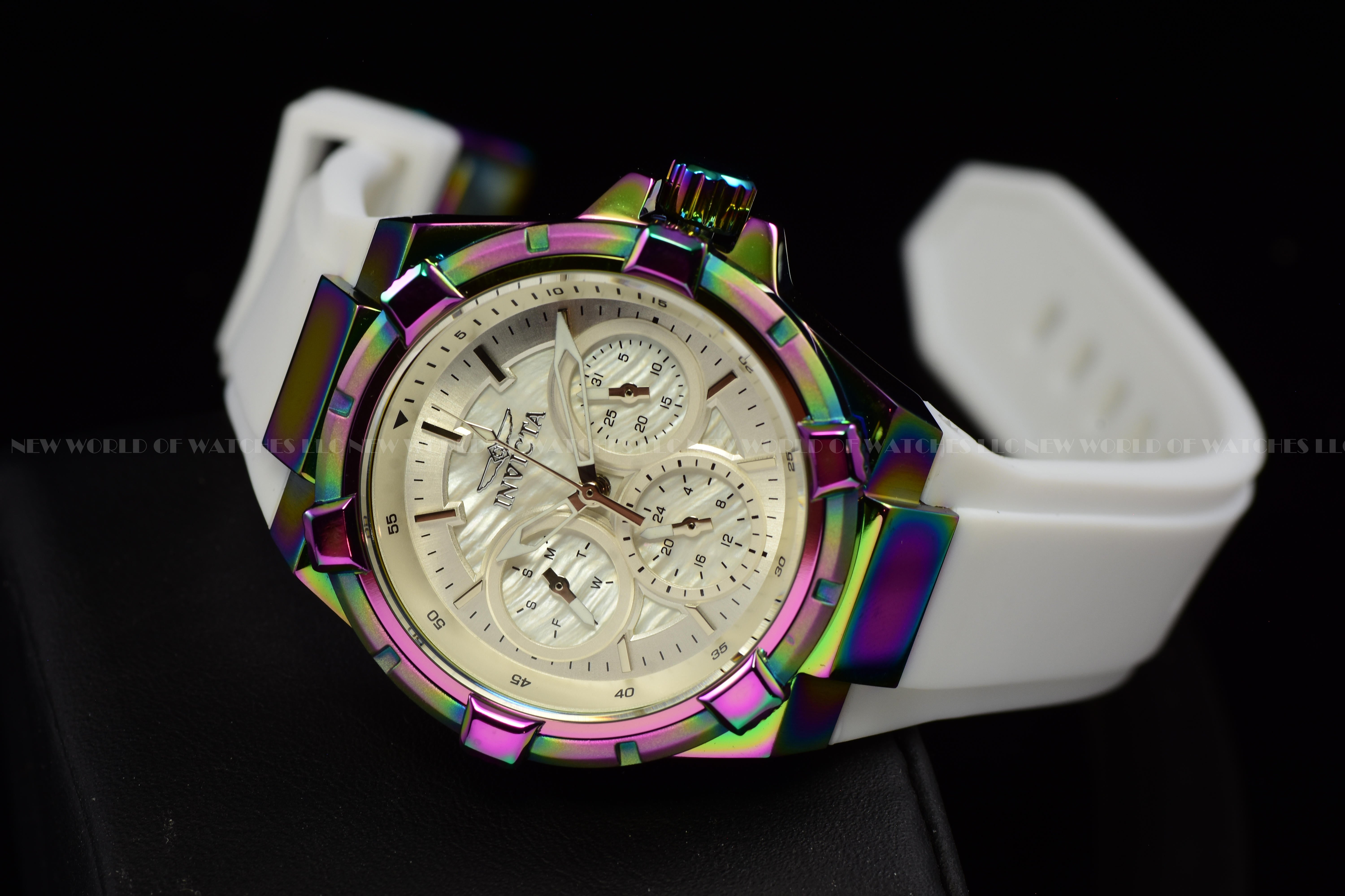 Invicta Lady Aviator 36mm Silver White Quartz Japan Silicone Watch