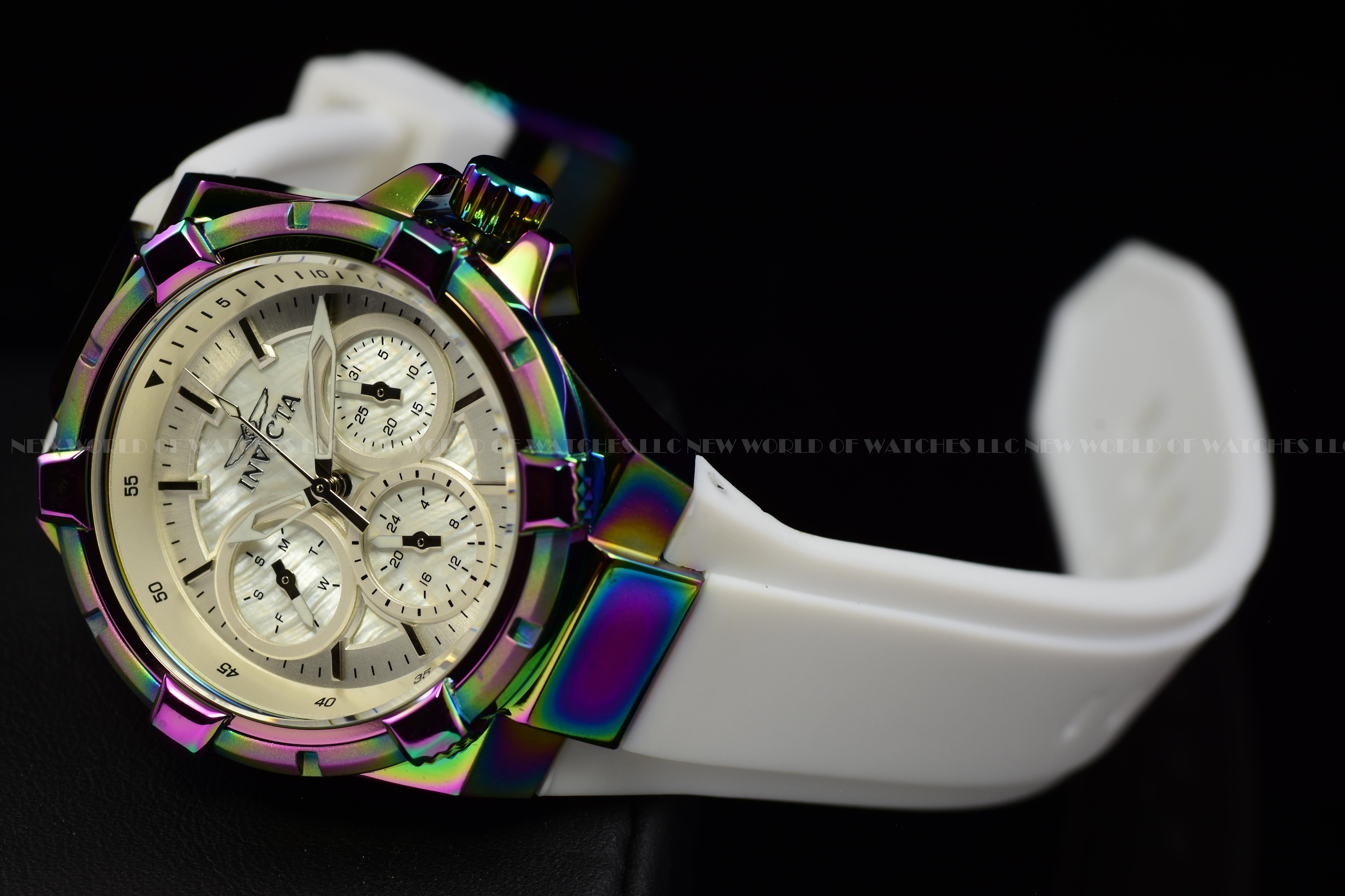 Invicta Lady Aviator 36mm Silver White Quartz Japan Silicone Watch