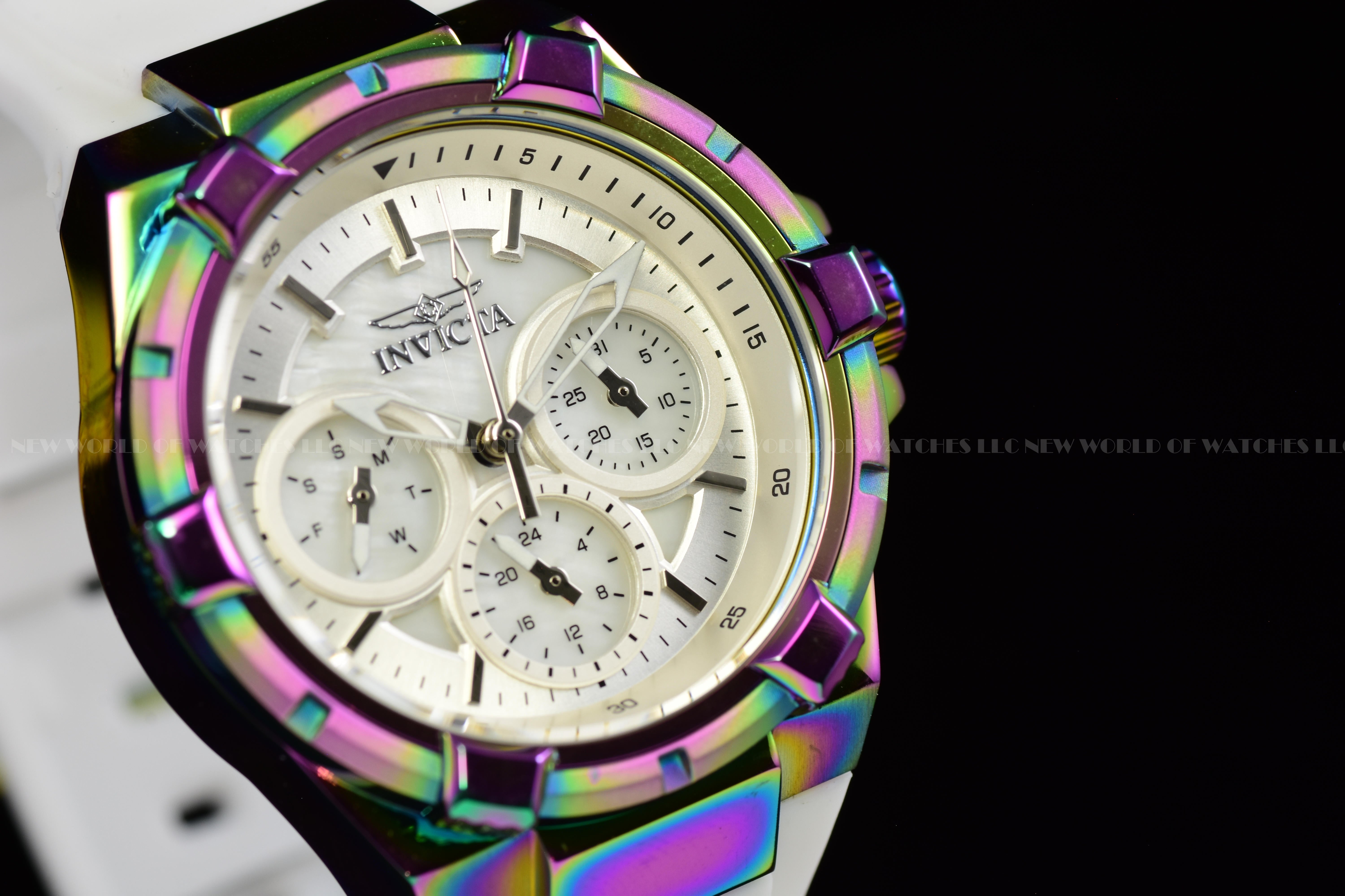 Invicta Lady Aviator 36mm Silver White Quartz Japan Silicone Watch