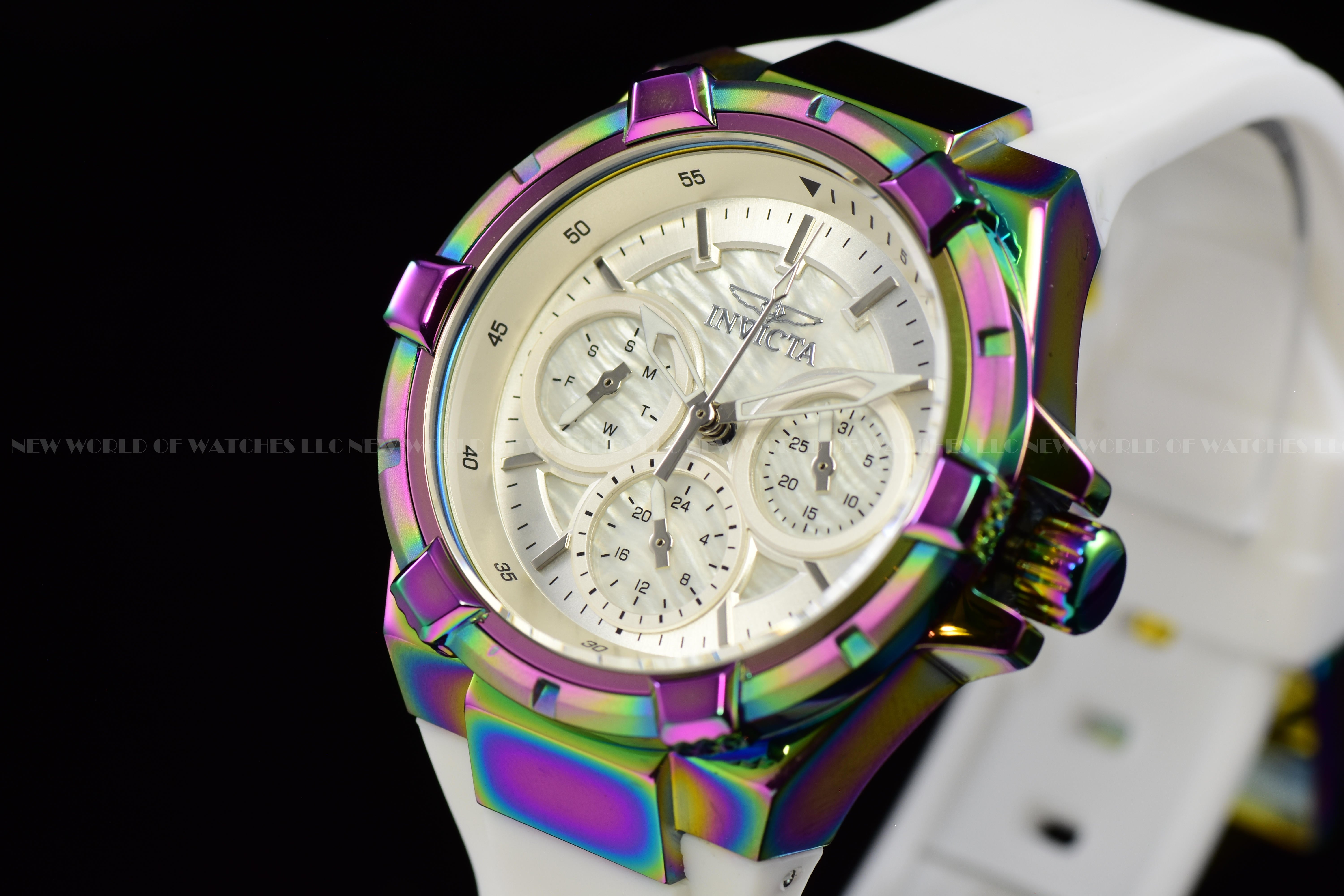 Invicta Lady Aviator 36mm Silver White Quartz Japan Silicone Watch