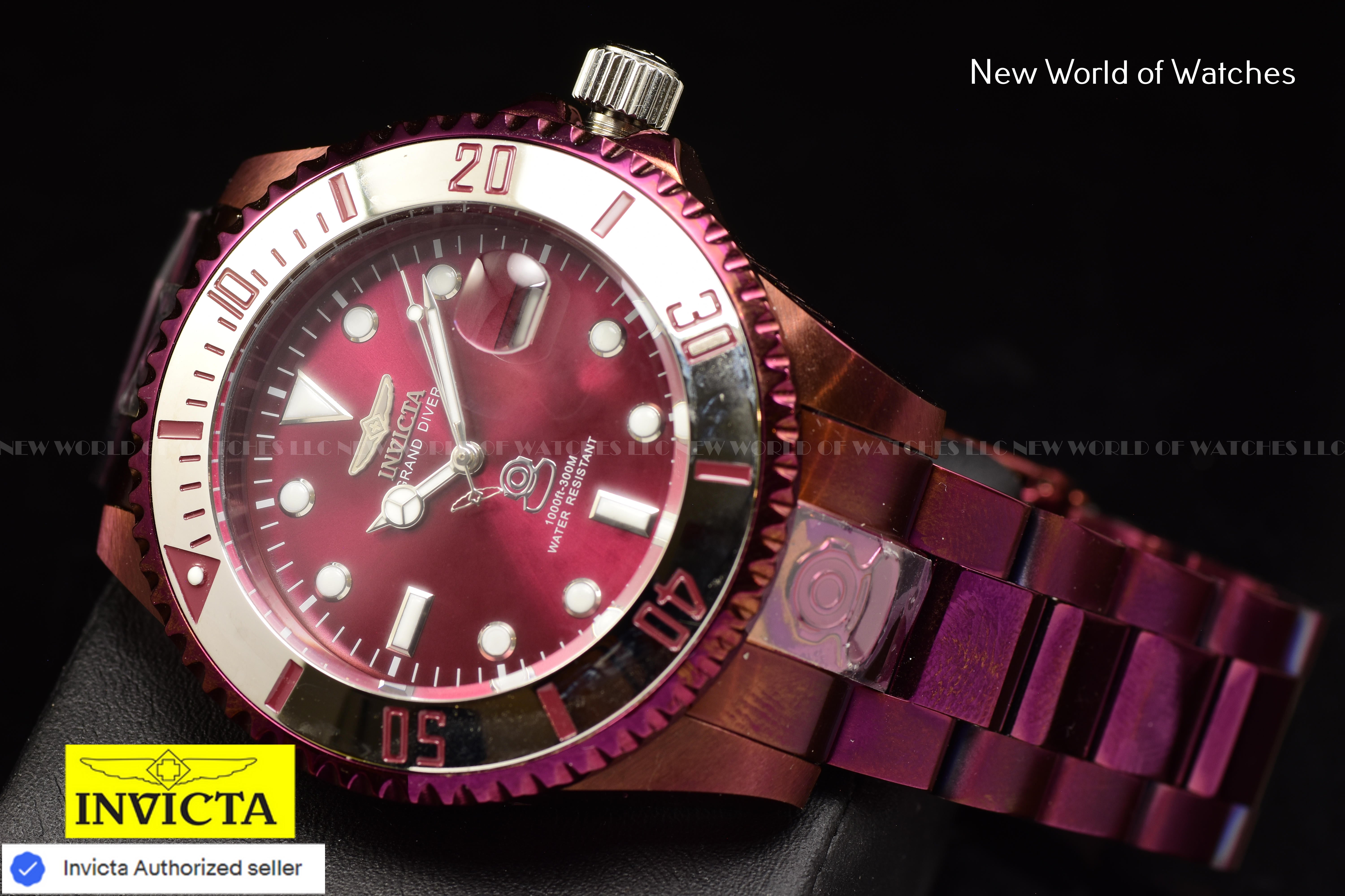 Invicta Men Pro Diver 47mm Burgundy Automatic Malaysia Stainless Steel Watch