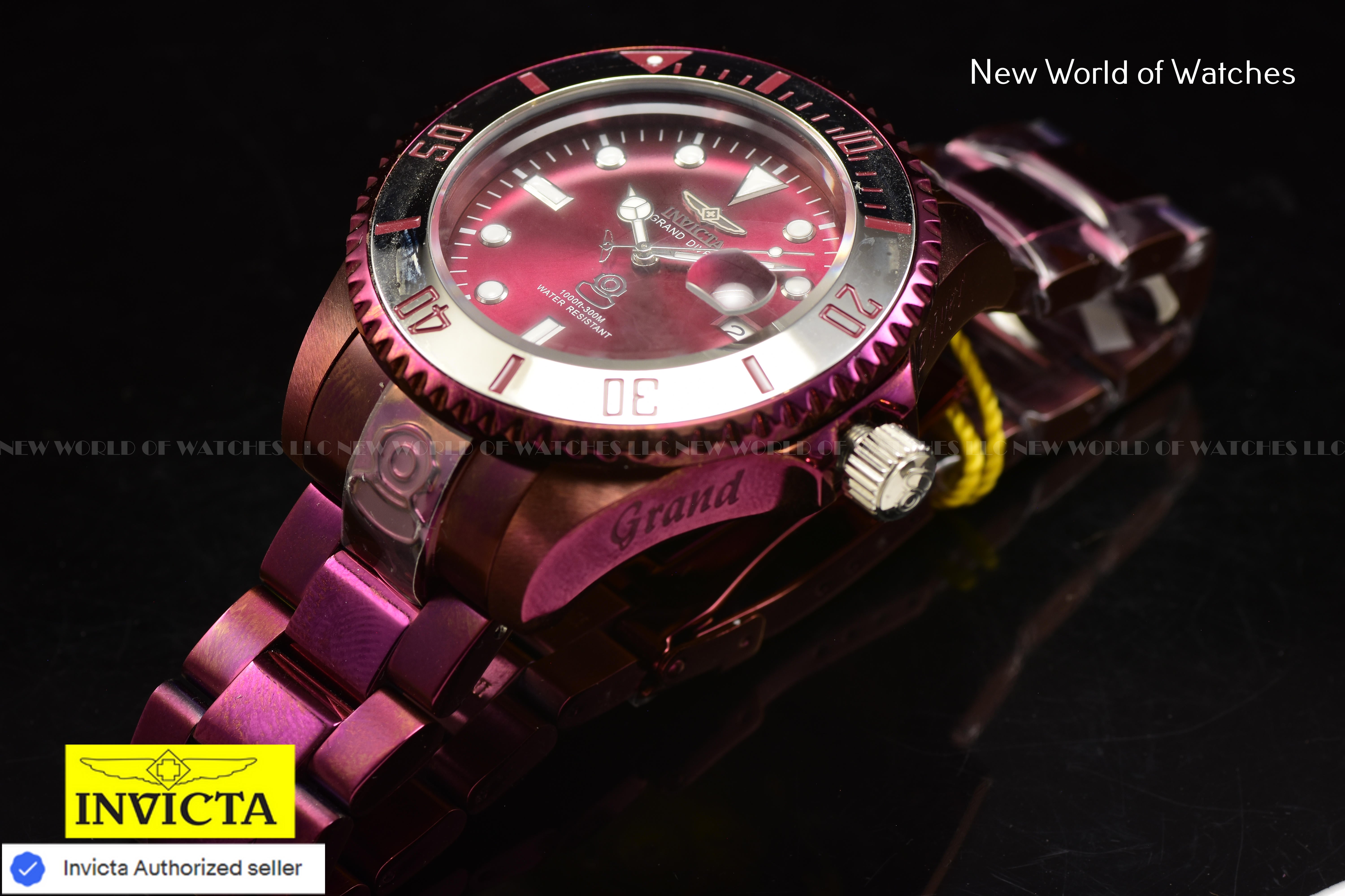 Invicta Men Pro Diver 47mm Burgundy Automatic Malaysia Stainless Steel Watch