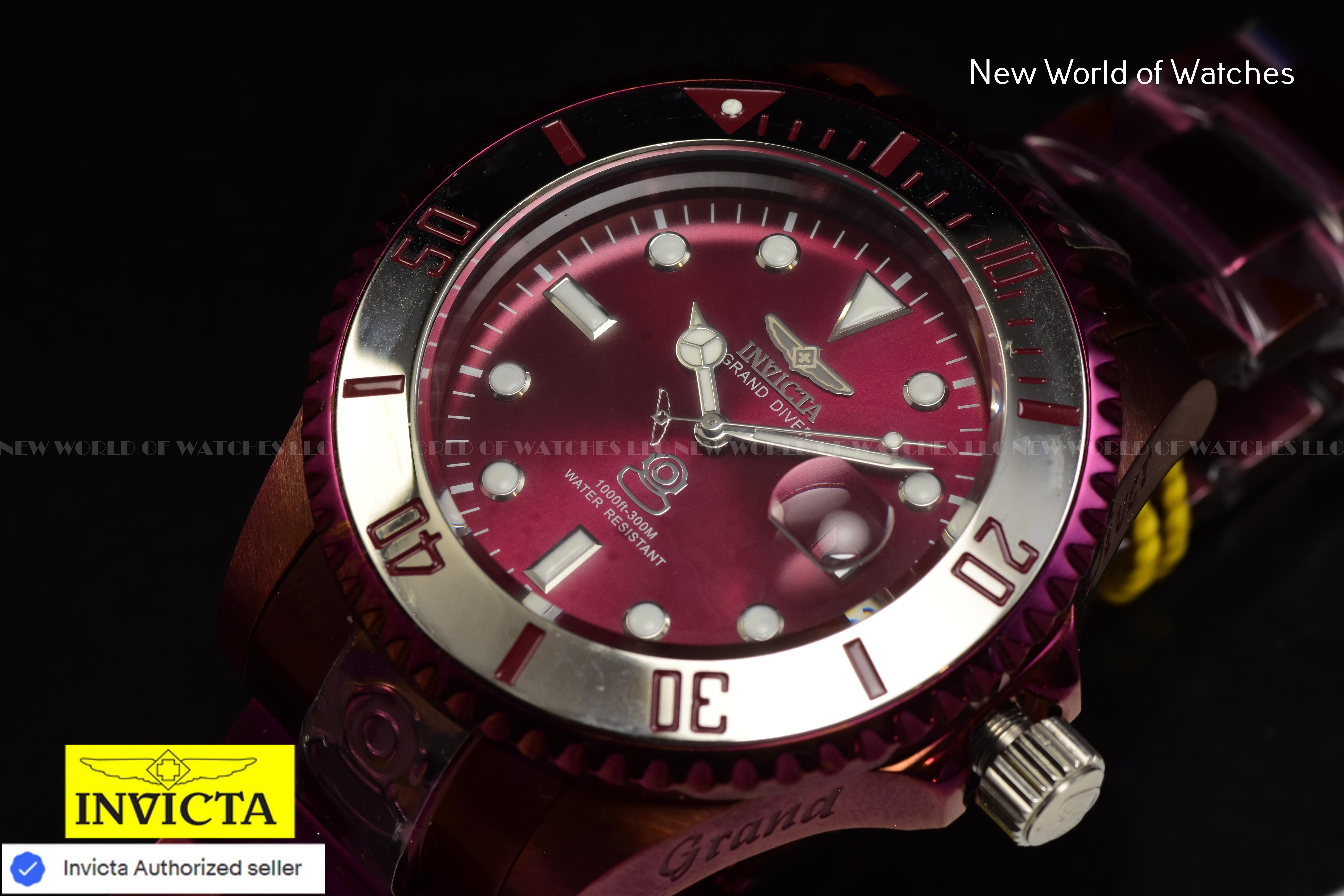 Invicta Men Pro Diver 47mm Burgundy Automatic Malaysia Stainless Steel Watch