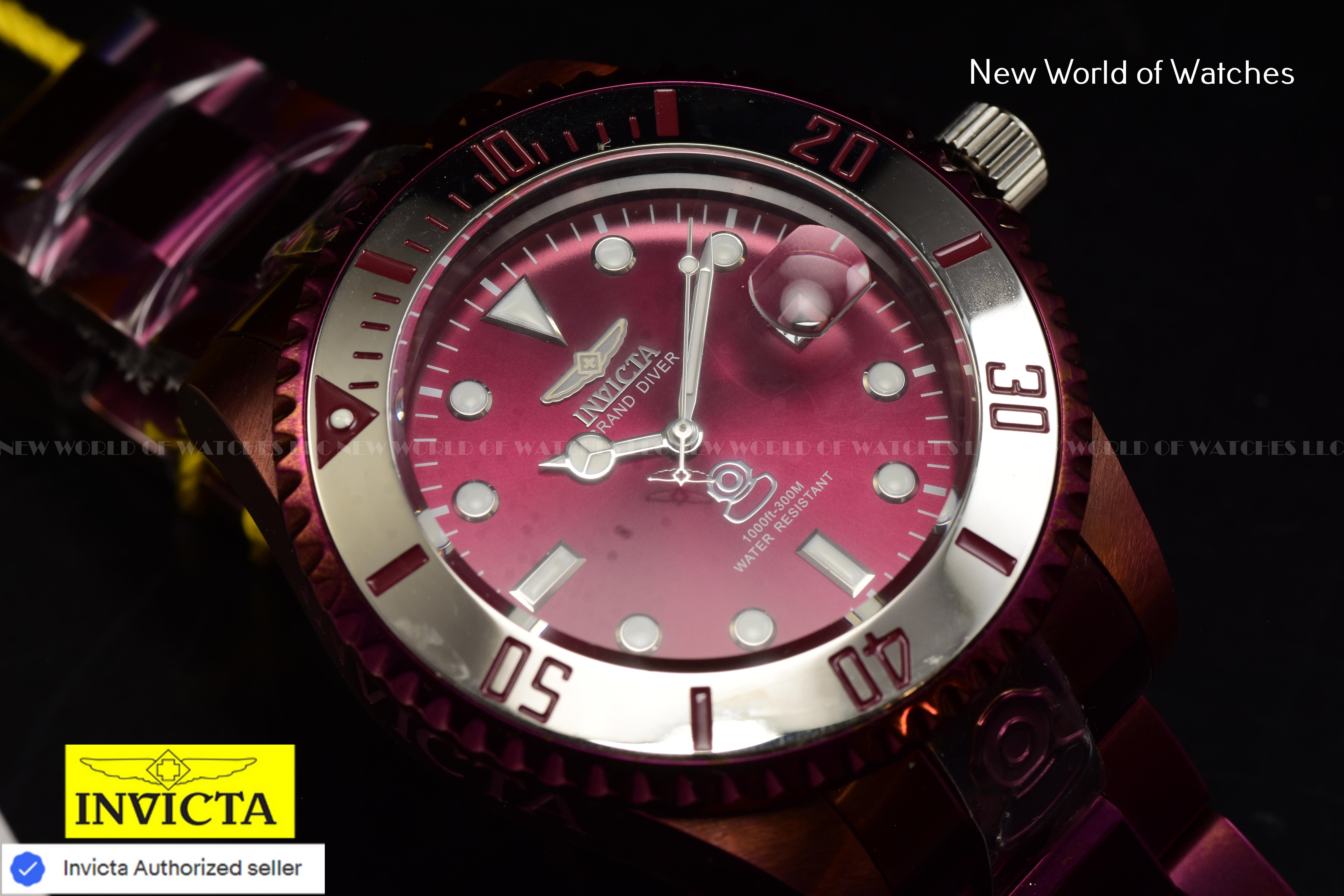 Invicta Men Pro Diver 47mm Burgundy Automatic Malaysia Stainless Steel Watch